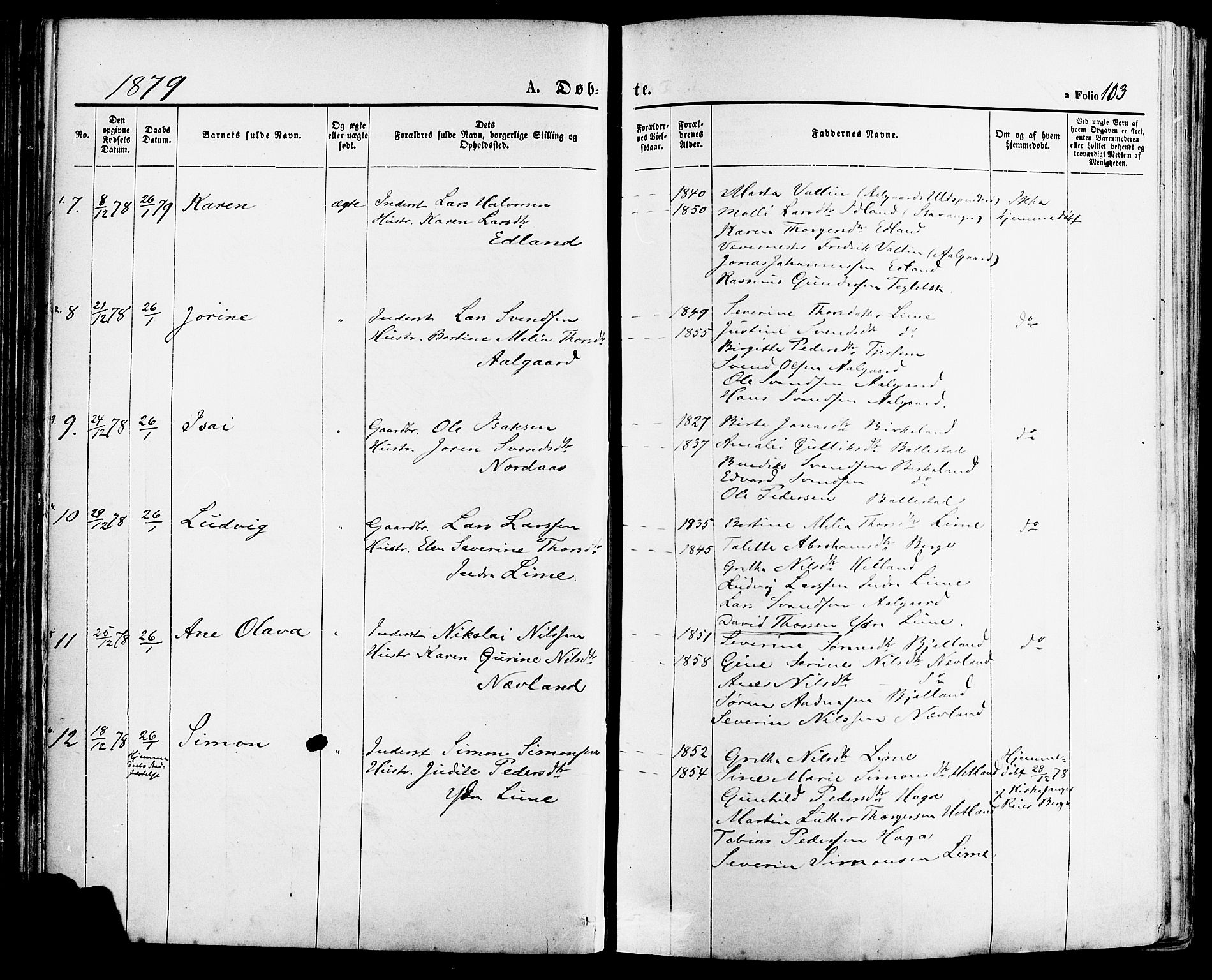 Lye sokneprestkontor, AV/SAST-A-101794/001/30BA/L0008: Parish register (official) no. A 7, 1872-1881, p. 113