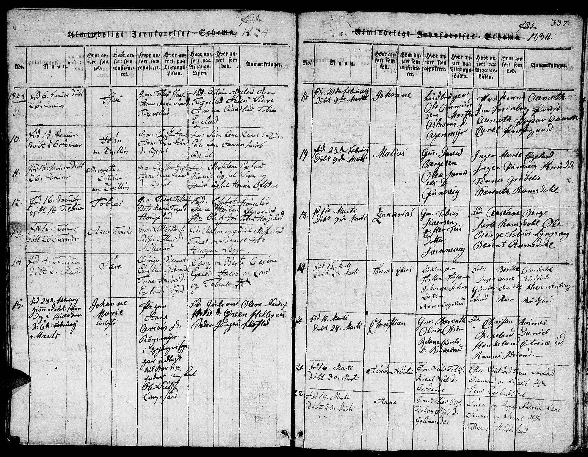 Lyngdal sokneprestkontor, AV/SAK-1111-0029/F/Fb/Fbc/L0001: Parish register (copy) no. B 1, 1815-1844, p. 337