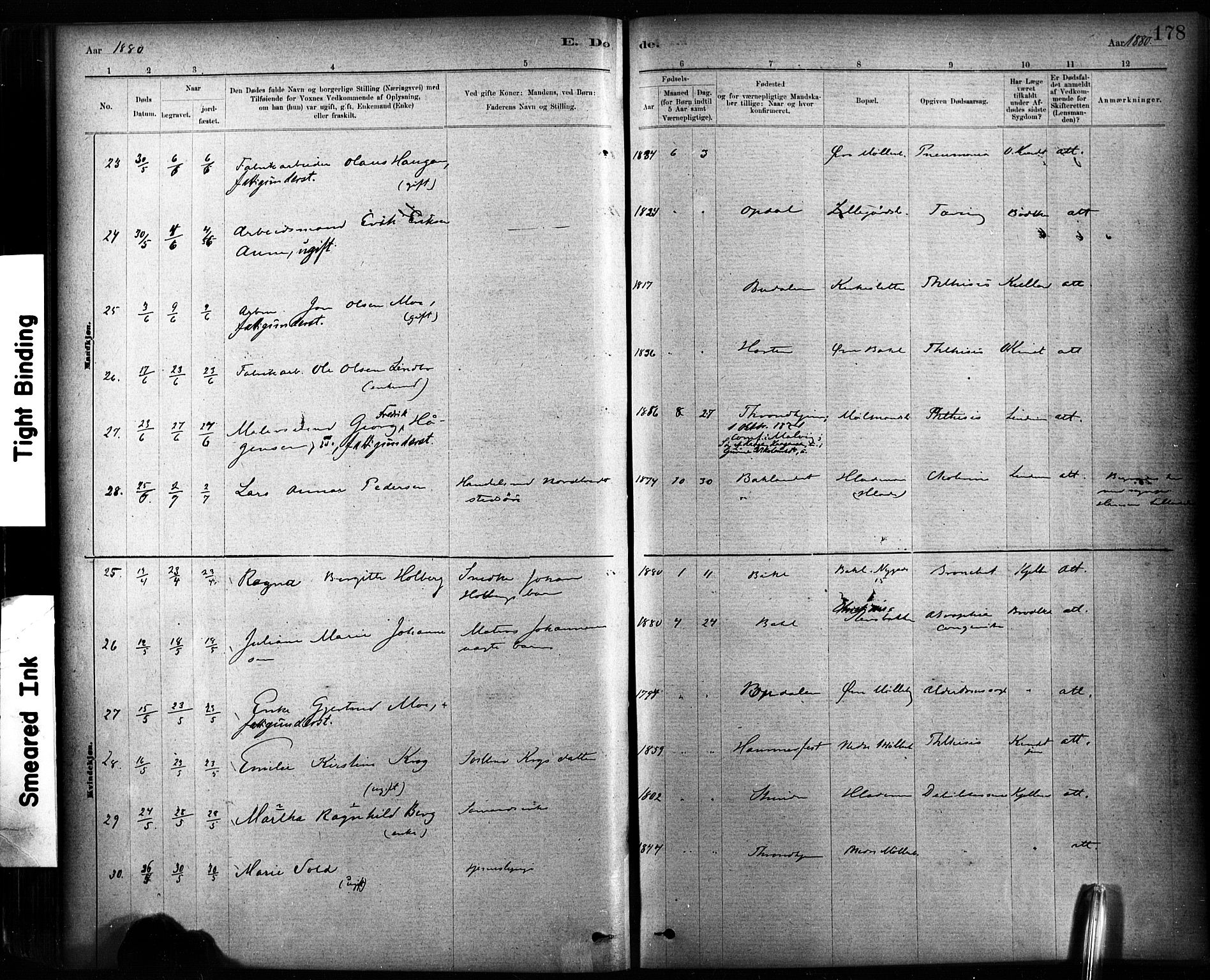 Ministerialprotokoller, klokkerbøker og fødselsregistre - Sør-Trøndelag, AV/SAT-A-1456/604/L0189: Parish register (official) no. 604A10, 1878-1892, p. 178