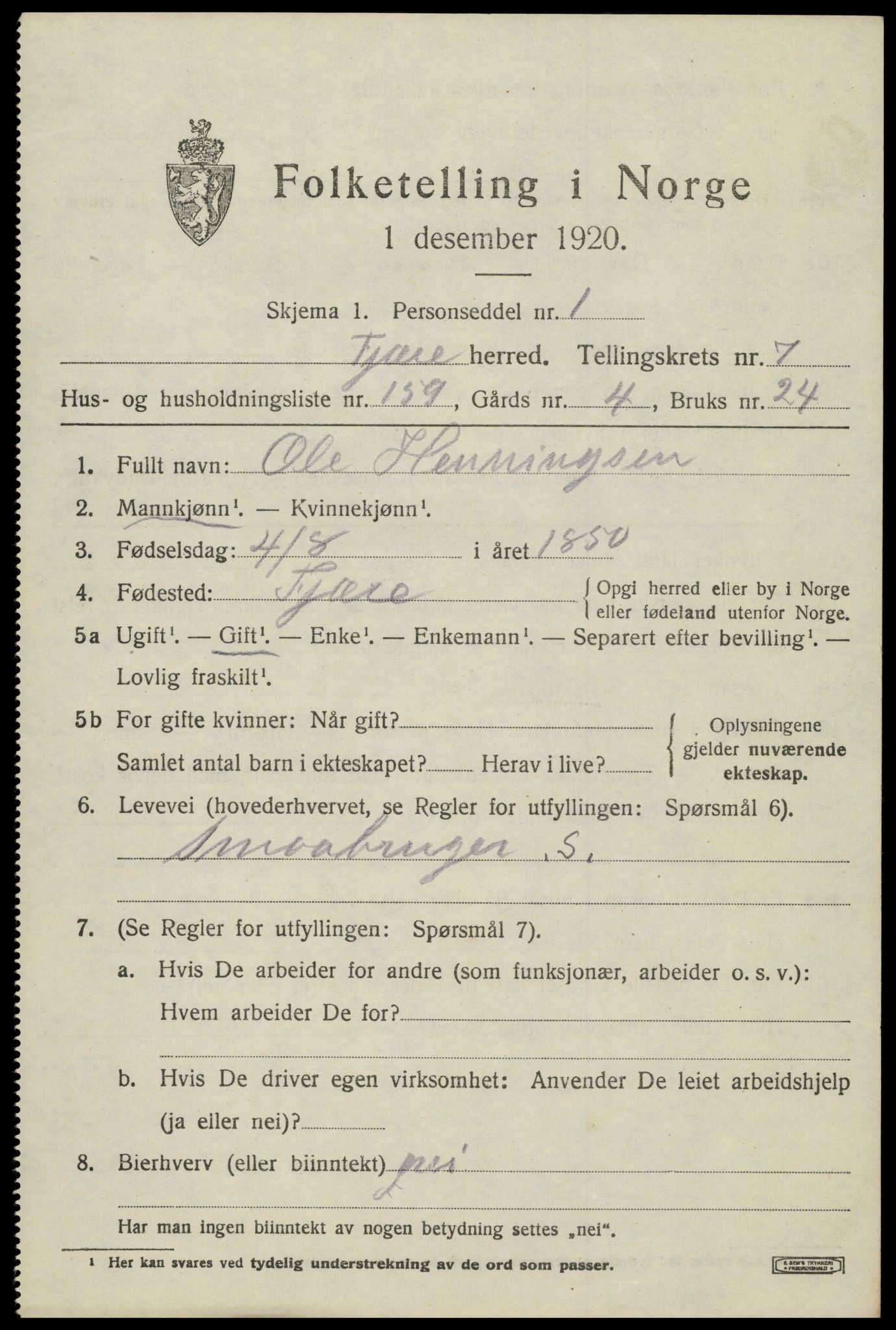 SAK, 1920 census for Fjære, 1920, p. 10037