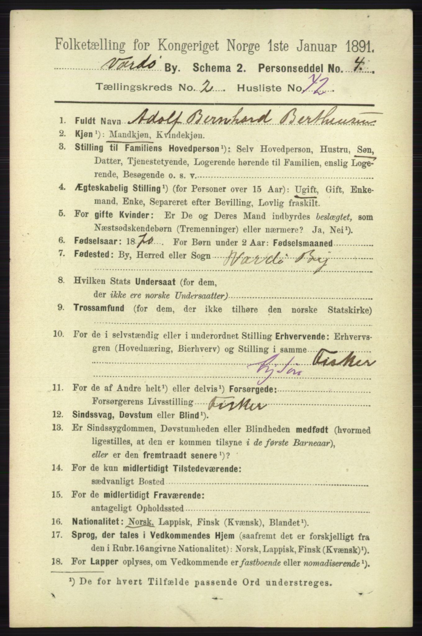 RA, 1891 census for 2002 Vardø, 1891, p. 1474