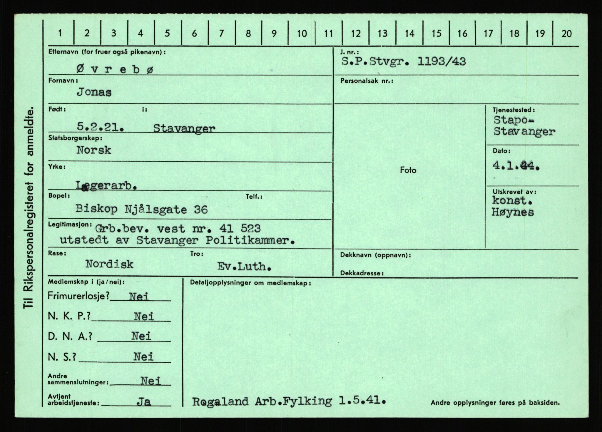 Statspolitiet - Hovedkontoret / Osloavdelingen, AV/RA-S-1329/C/Ca/L0016: Uberg - Øystese, 1943-1945, p. 4156