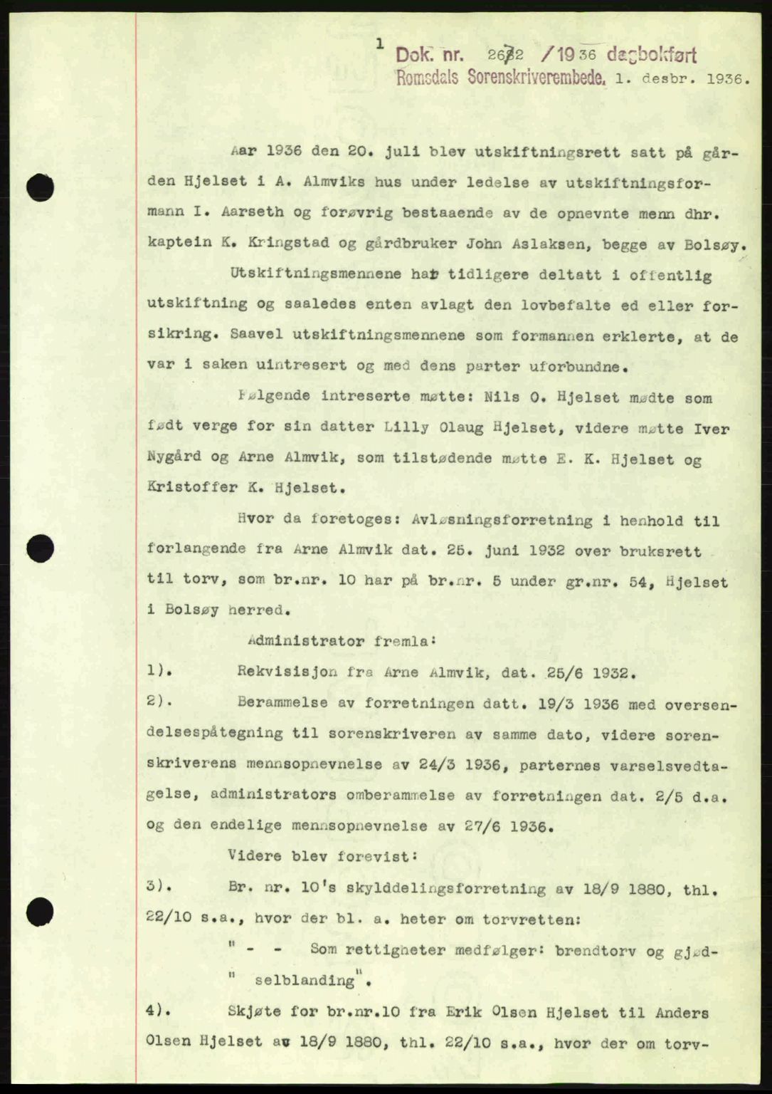 Romsdal sorenskriveri, SAT/A-4149/1/2/2C: Mortgage book no. A2, 1936-1937, Diary no: : 2672/1936