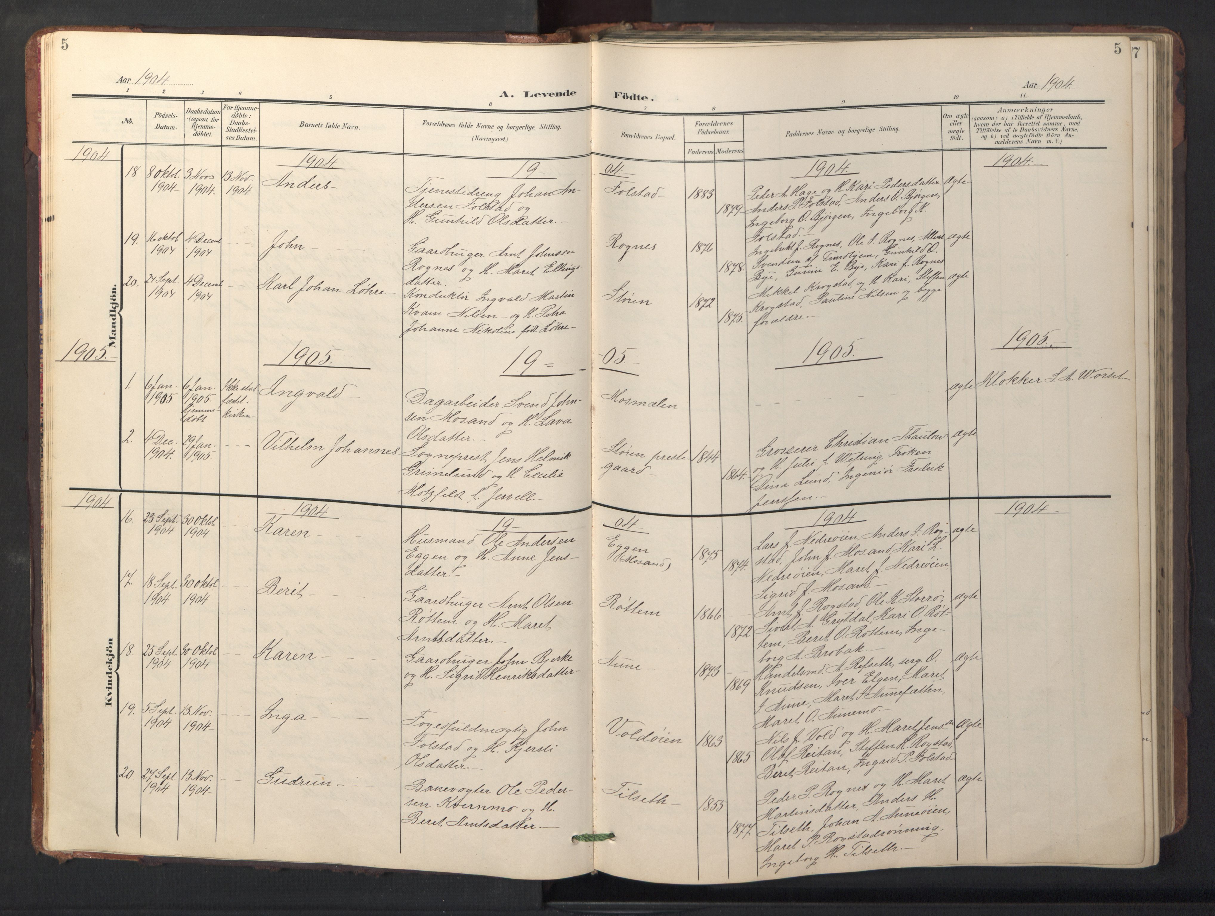 Ministerialprotokoller, klokkerbøker og fødselsregistre - Sør-Trøndelag, SAT/A-1456/687/L1019: Parish register (copy) no. 687C03, 1904-1931, p. 5