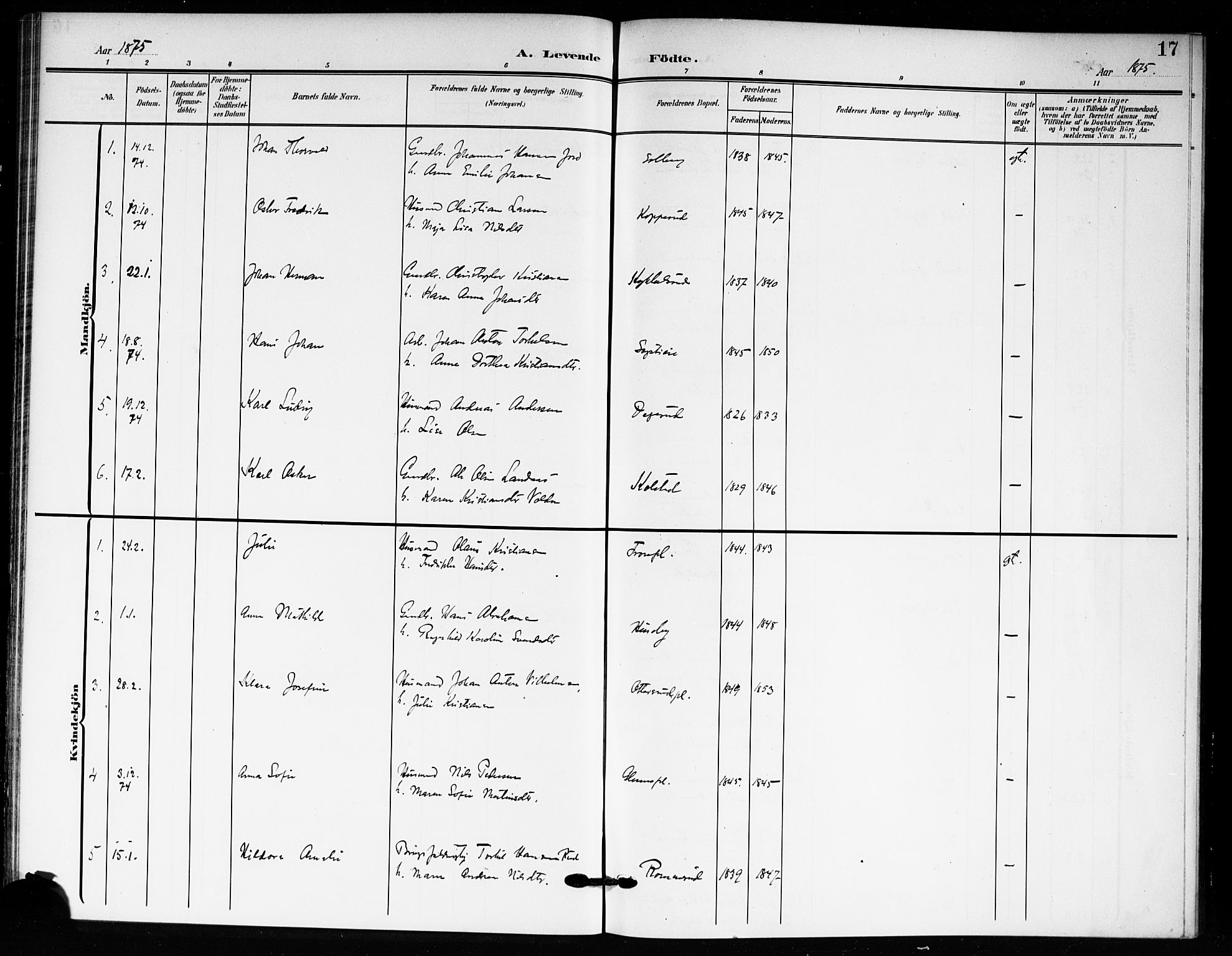 Drøbak prestekontor Kirkebøker, AV/SAO-A-10142a/F/Fc/L0001: Parish register (official) no. III 1, 1871-1900, p. 17