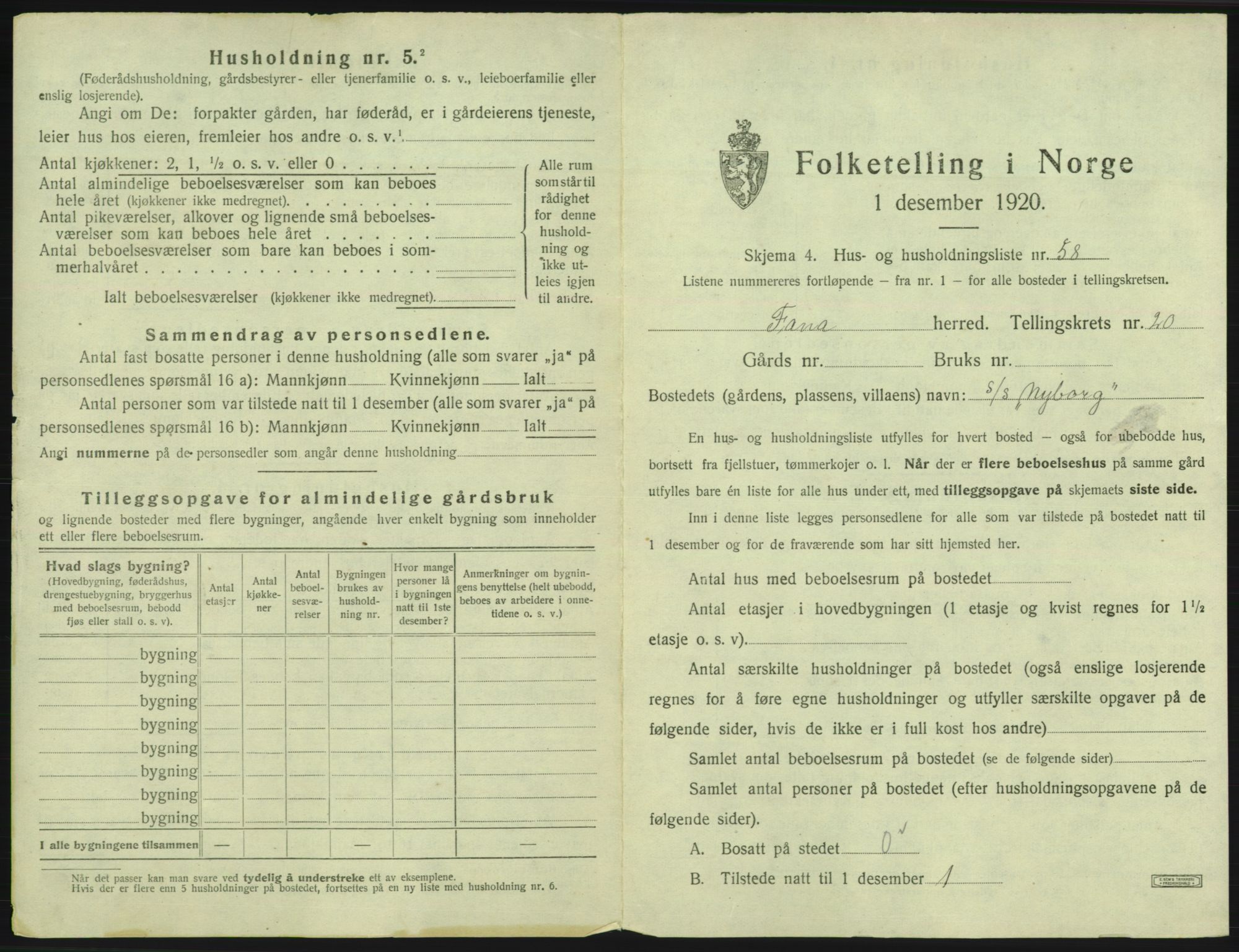 SAB, 1920 census for Fana, 1920, p. 3037