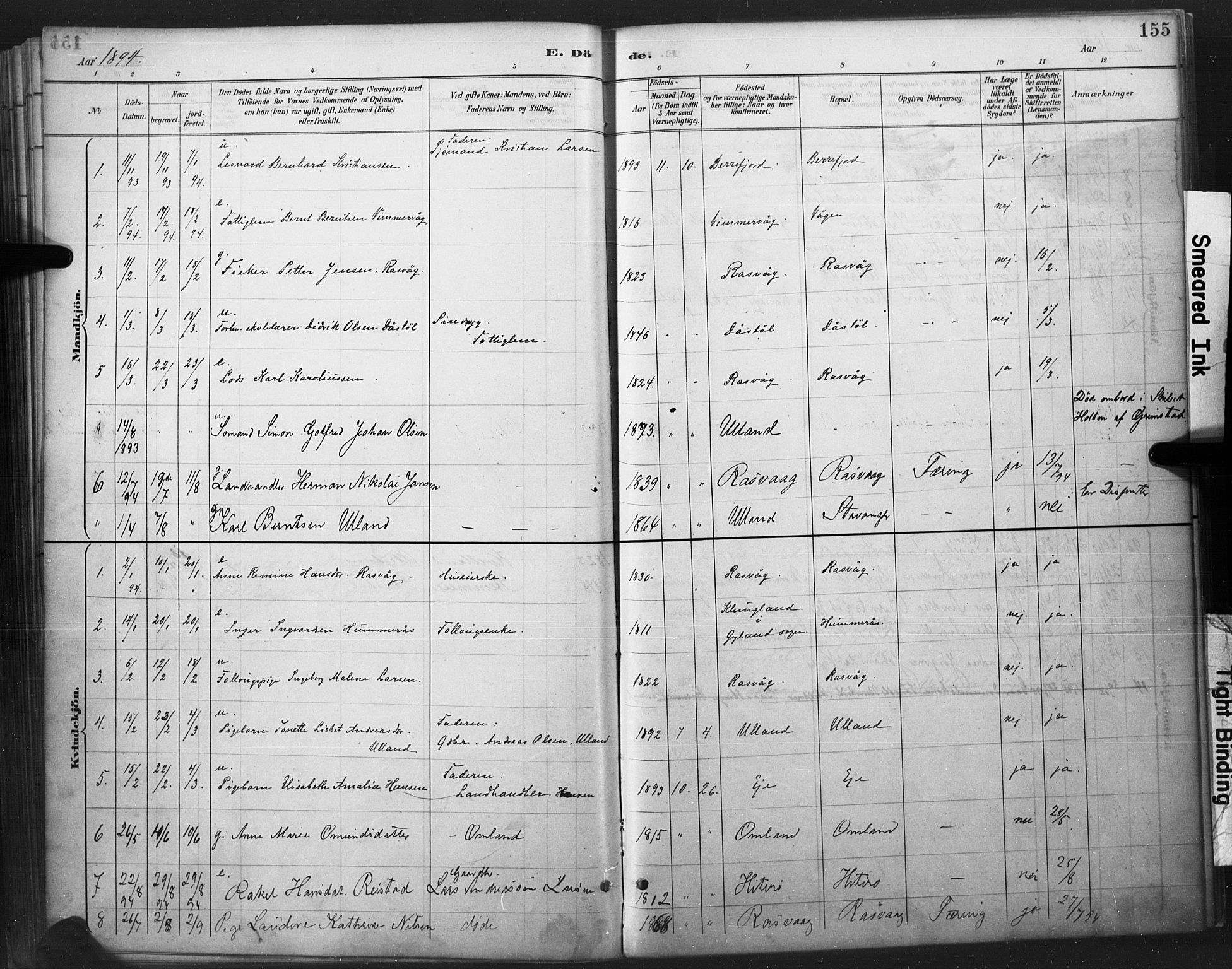 Flekkefjord sokneprestkontor, SAK/1111-0012/F/Fa/Fab/L0006: Parish register (official) no. A 6, 1886-1901, p. 155