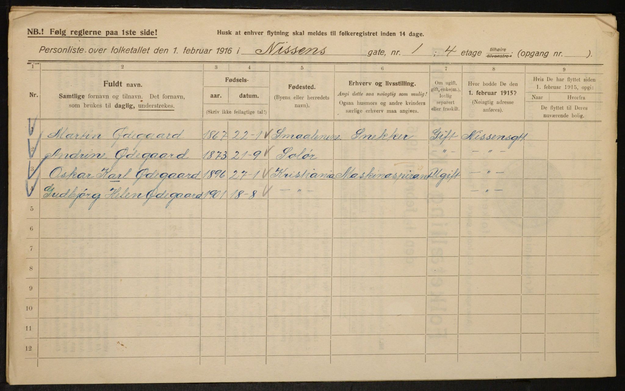 OBA, Municipal Census 1916 for Kristiania, 1916, p. 72913