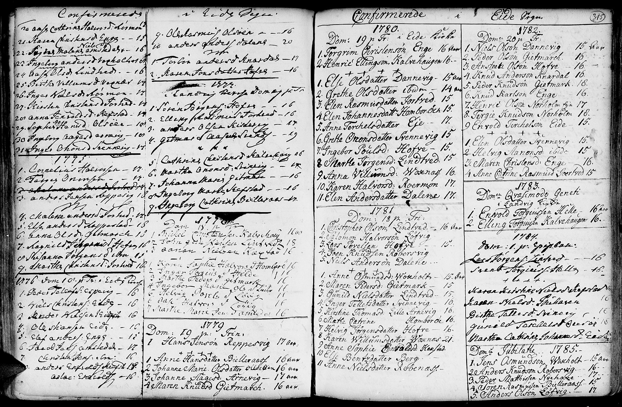 Hommedal sokneprestkontor, AV/SAK-1111-0023/F/Fa/Fab/L0002: Parish register (official) no. A 2 /2, 1740-1823, p. 315