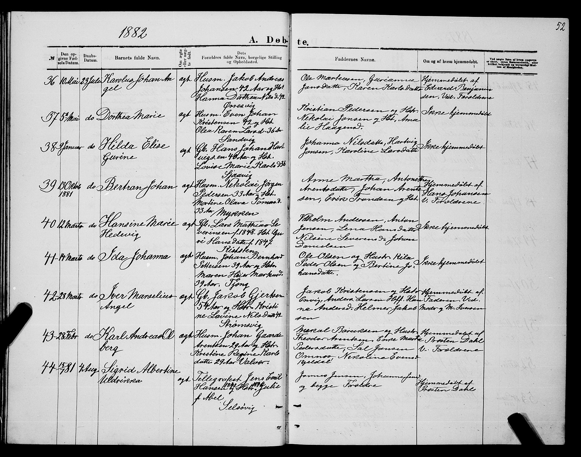 Ministerialprotokoller, klokkerbøker og fødselsregistre - Nordland, SAT/A-1459/841/L0620: Parish register (copy) no. 841C04, 1877-1896, p. 52