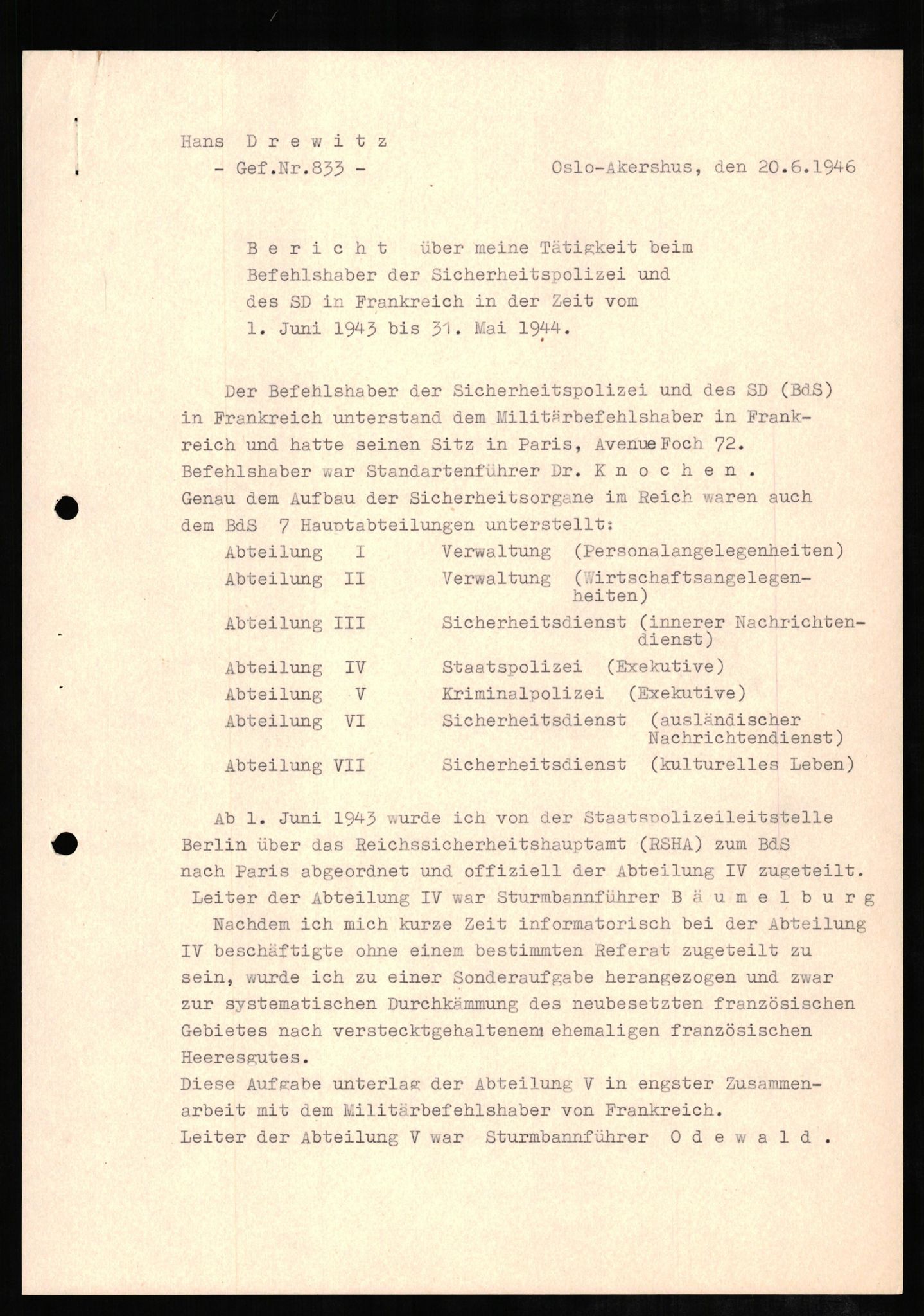 Forsvaret, Forsvarets overkommando II, RA/RAFA-3915/D/Db/L0006: CI Questionaires. Tyske okkupasjonsstyrker i Norge. Tyskere., 1945-1946, p. 244