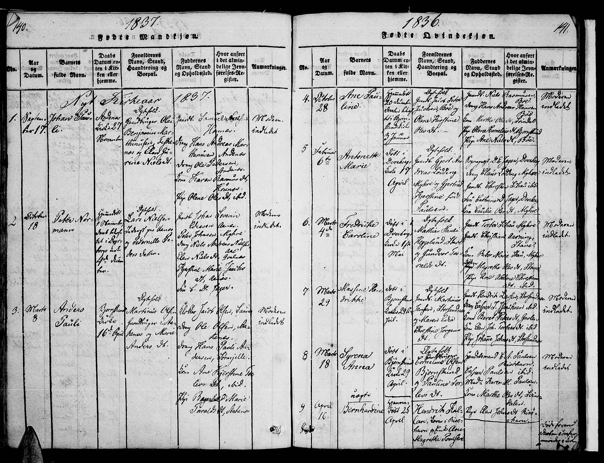 Ministerialprotokoller, klokkerbøker og fødselsregistre - Nordland, SAT/A-1459/897/L1395: Parish register (official) no. 897A03, 1820-1841, p. 140-141