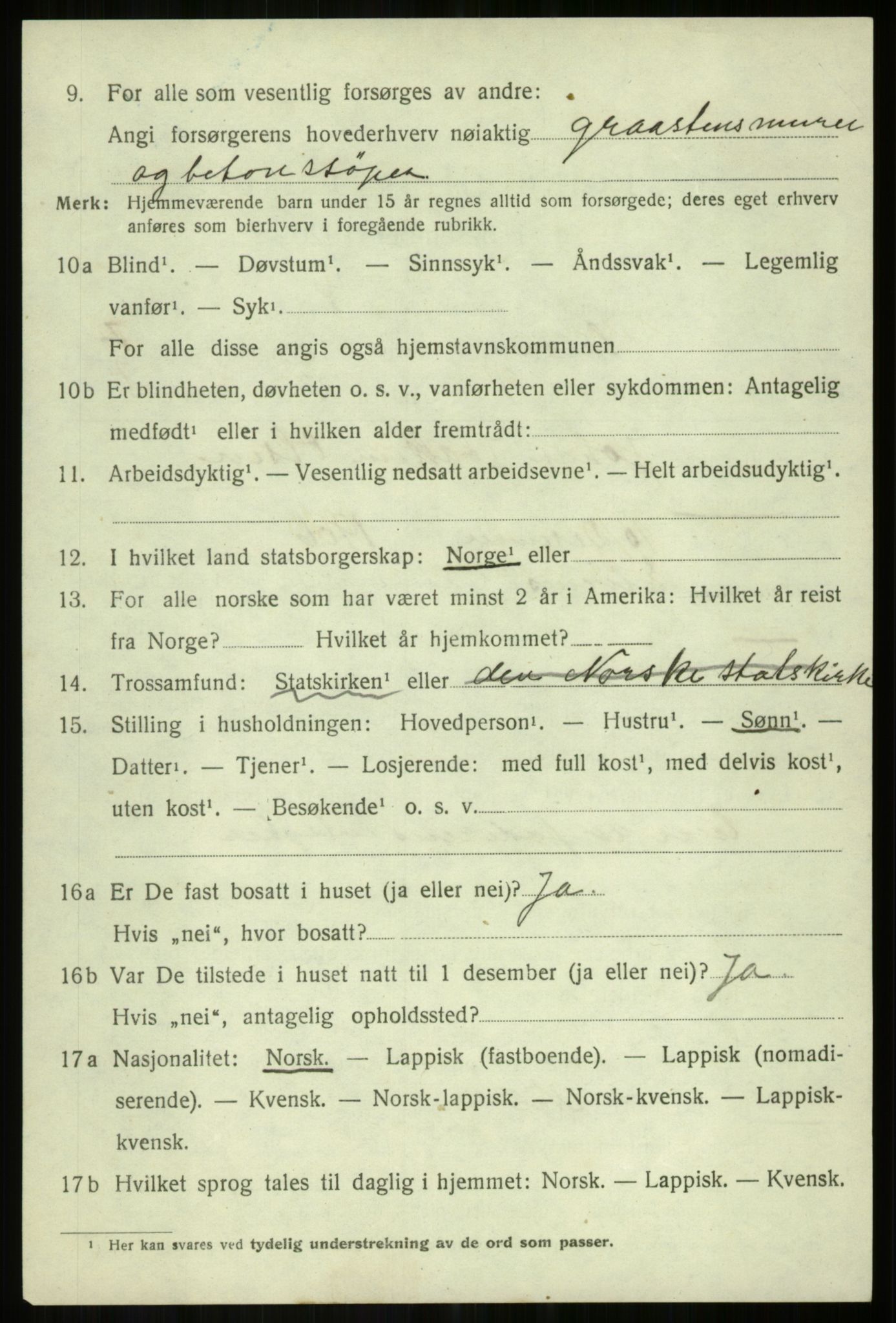 SATØ, 1920 census for Salangen, 1920, p. 4601