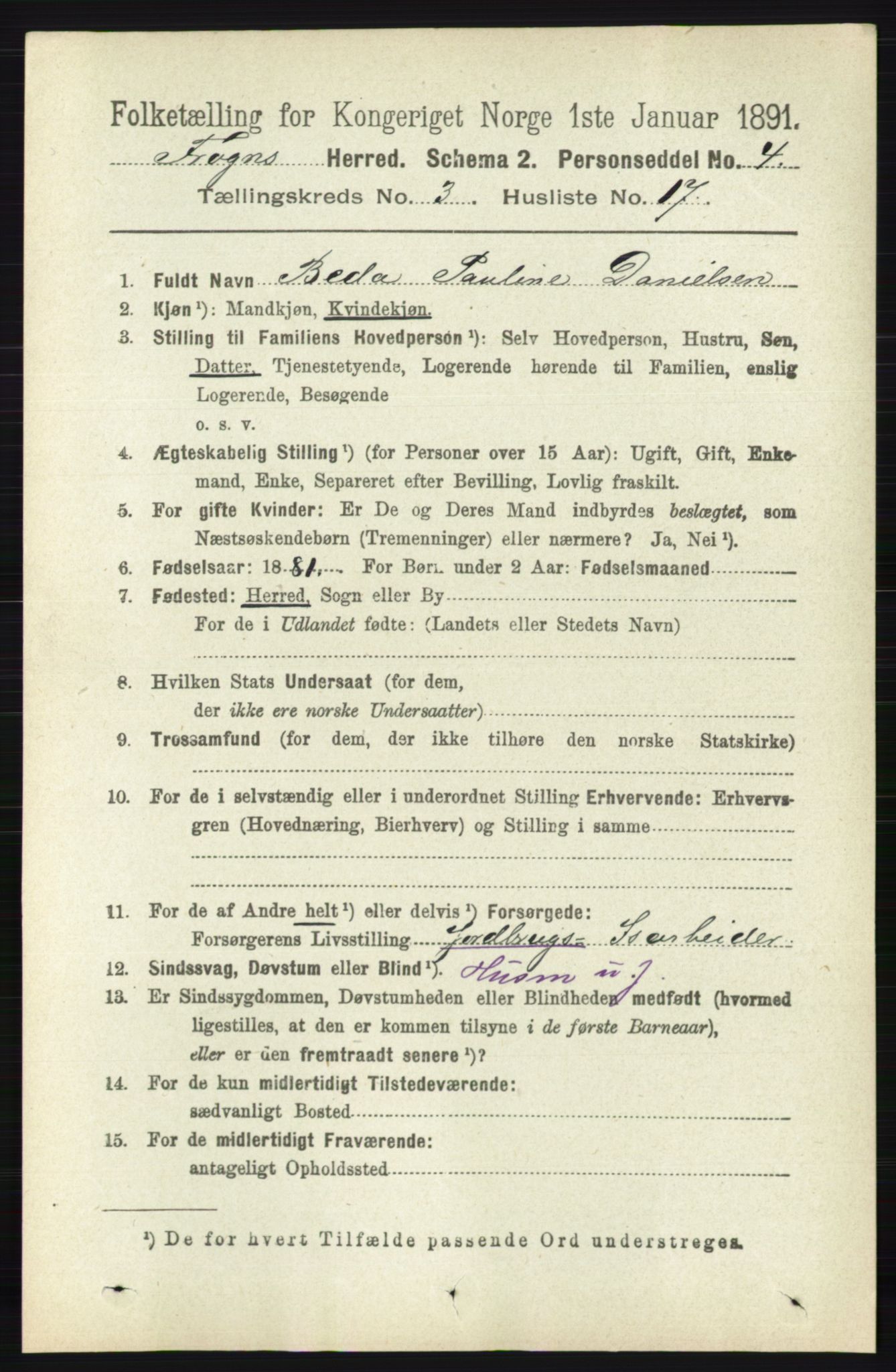 RA, 1891 census for 0215 Frogn, 1891, p. 2009