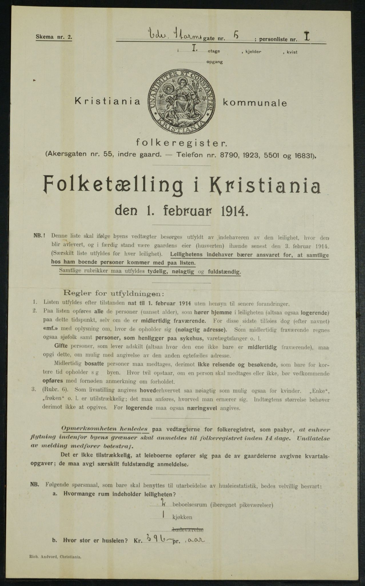 OBA, Municipal Census 1914 for Kristiania, 1914, p. 18907