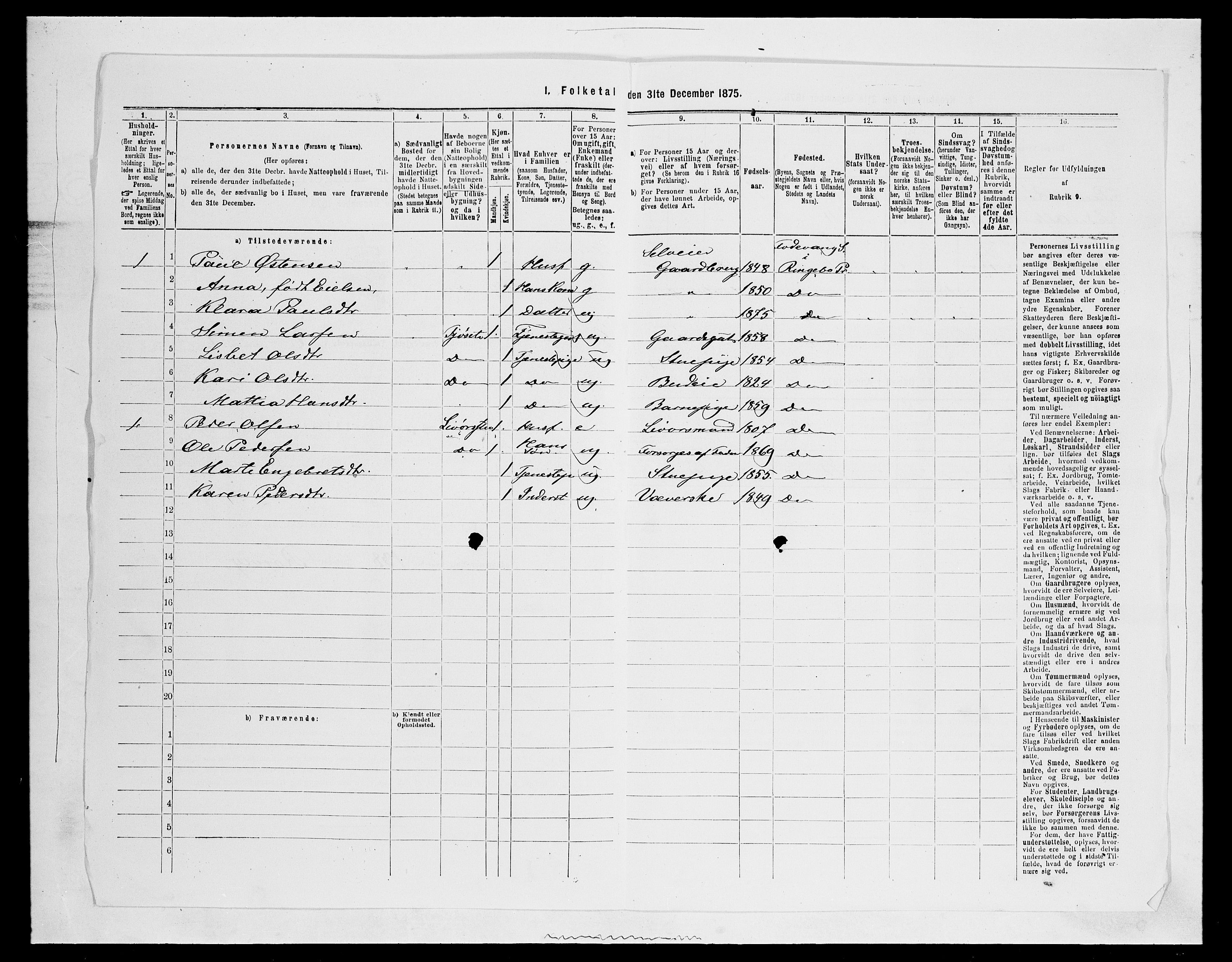 SAH, 1875 census for 0520P Ringebu, 1875, p. 841