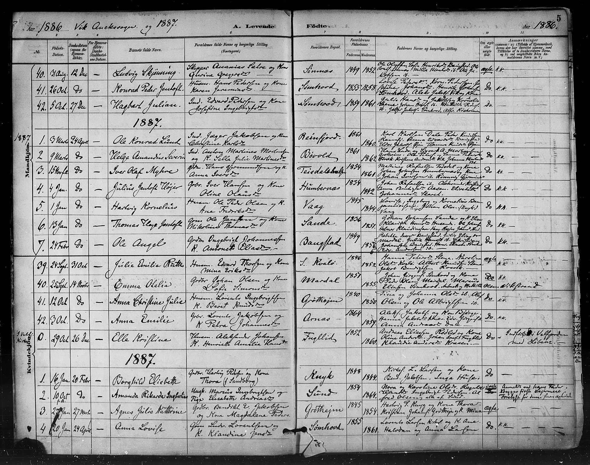 Ministerialprotokoller, klokkerbøker og fødselsregistre - Nordland, SAT/A-1459/812/L0178: Parish register (official) no. 812A07, 1886-1900, p. 5