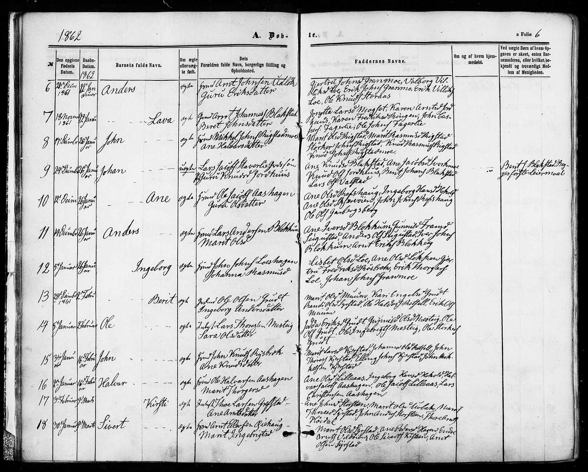 Ministerialprotokoller, klokkerbøker og fødselsregistre - Sør-Trøndelag, SAT/A-1456/672/L0856: Parish register (official) no. 672A08, 1861-1881, p. 6