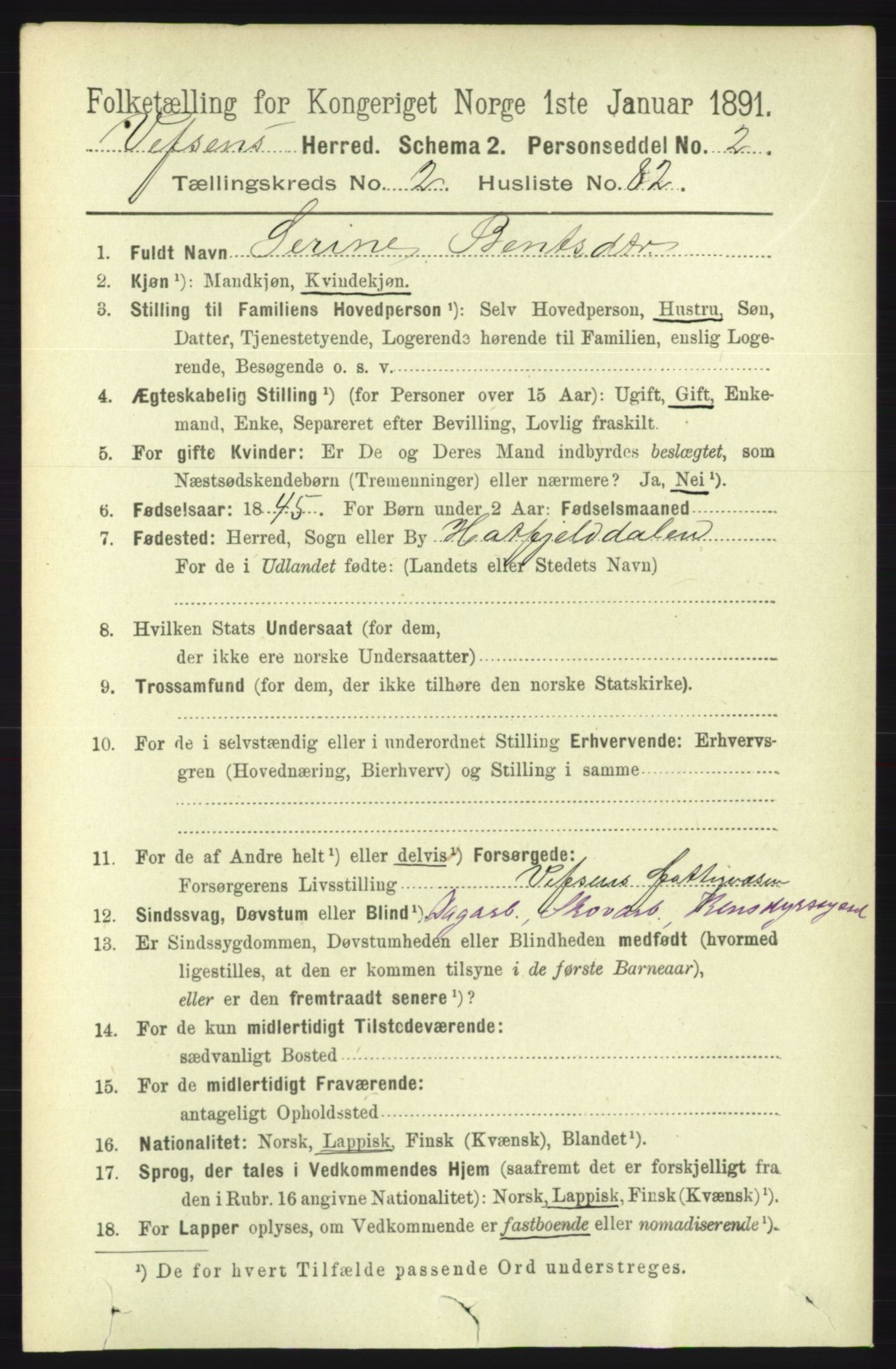 RA, 1891 census for 1824 Vefsn, 1891, p. 1218