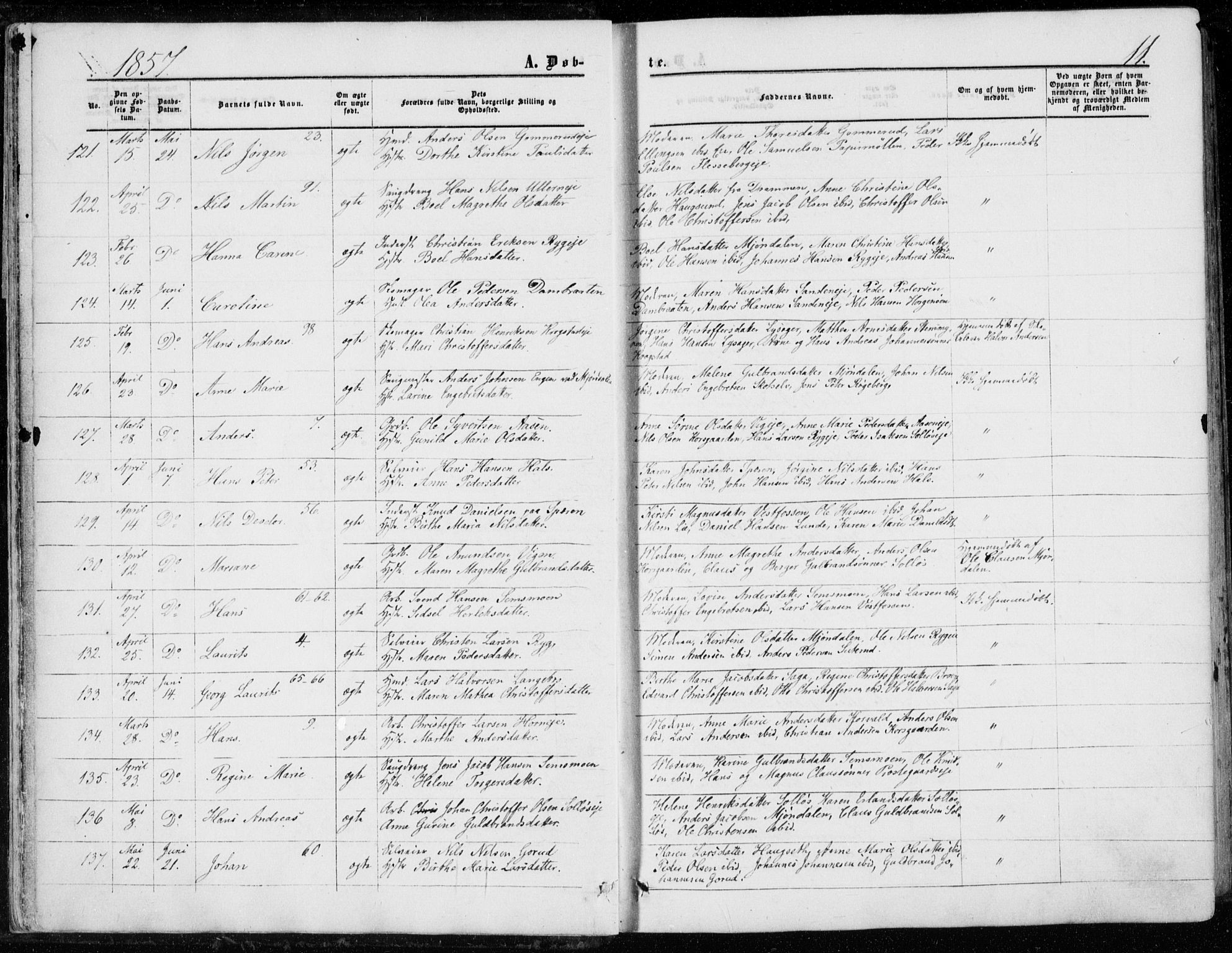 Eiker kirkebøker, AV/SAKO-A-4/G/Ga/L0003: Parish register (copy) no. I 3, 1856-1871, p. 11