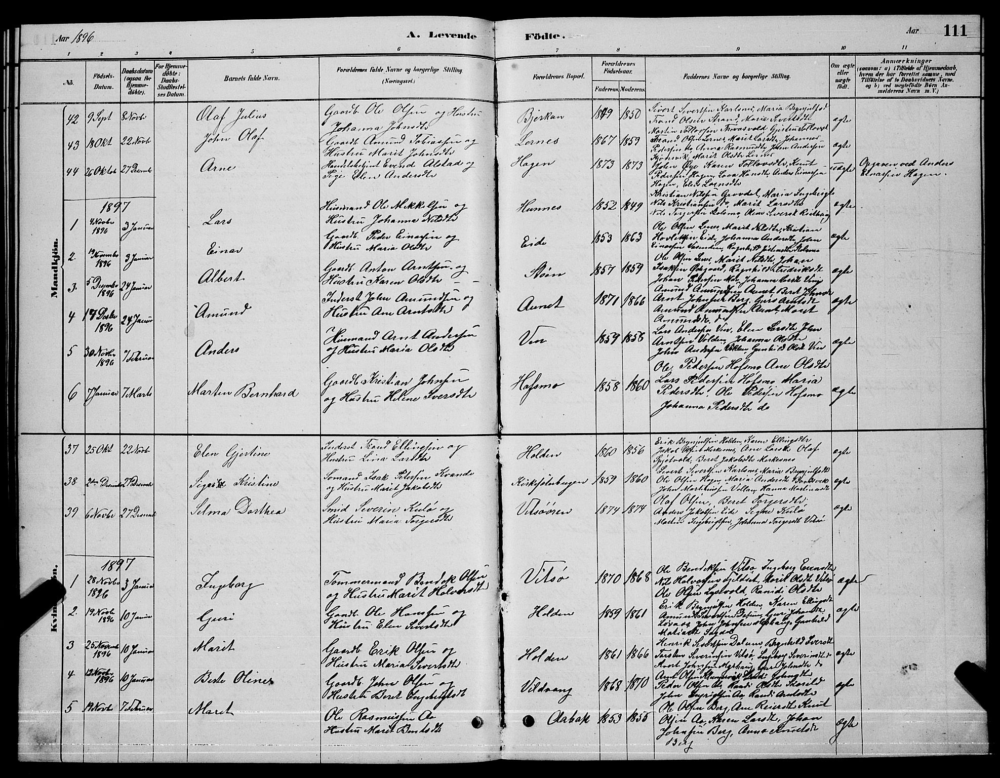 Ministerialprotokoller, klokkerbøker og fødselsregistre - Sør-Trøndelag, SAT/A-1456/630/L0504: Parish register (copy) no. 630C02, 1879-1898, p. 111