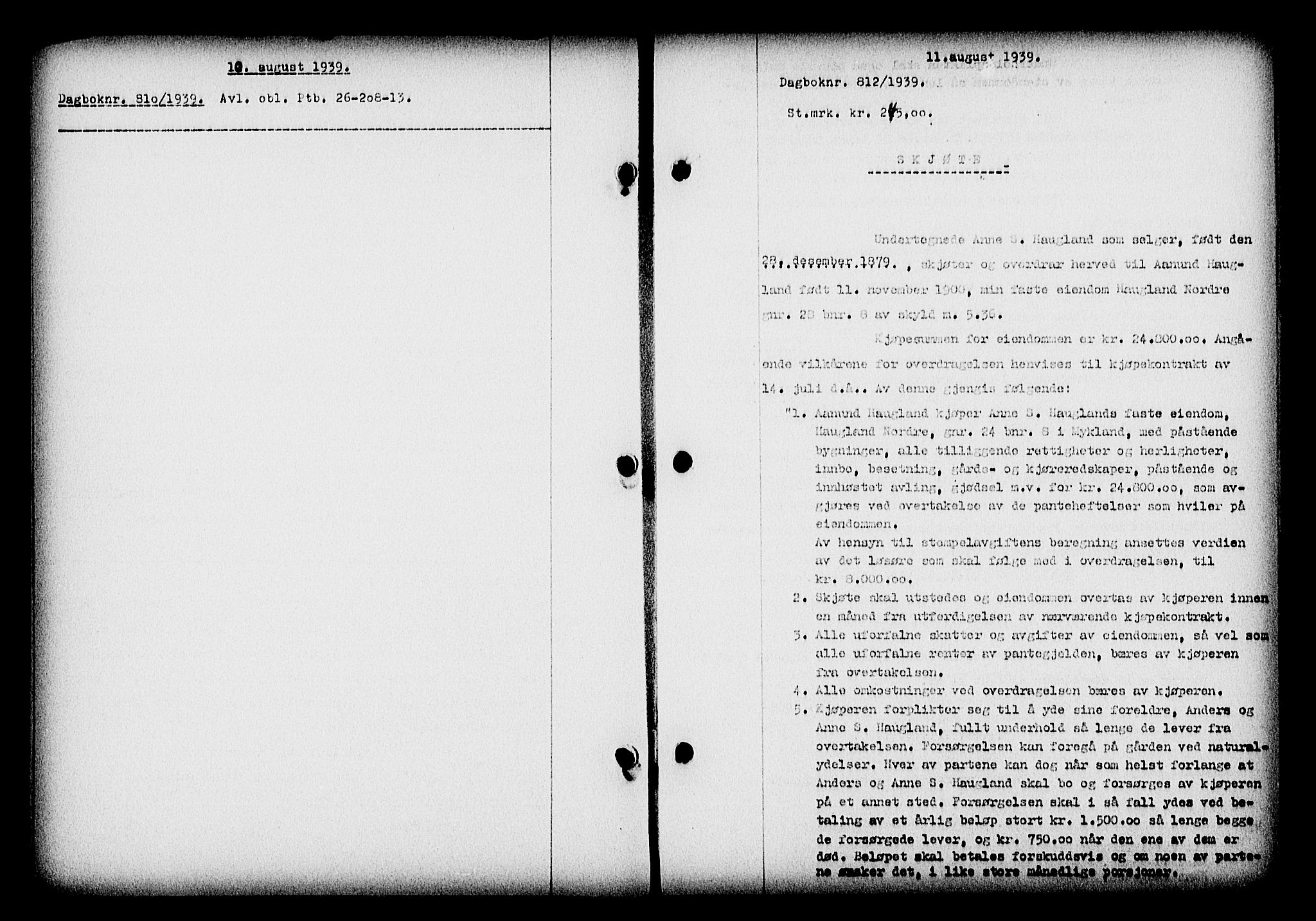 Nedenes sorenskriveri, AV/SAK-1221-0006/G/Gb/Gba/L0047: Mortgage book no. A-I, 1939-1940, Diary no: : 812/1939