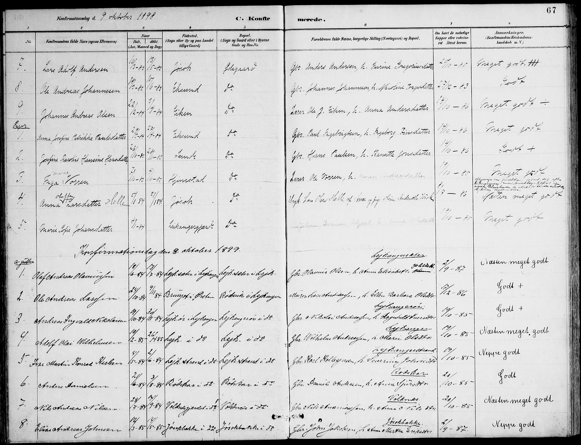 Ministerialprotokoller, klokkerbøker og fødselsregistre - Møre og Romsdal, AV/SAT-A-1454/508/L0095: Parish register (official) no. 508A02, 1887-1920, p. 67