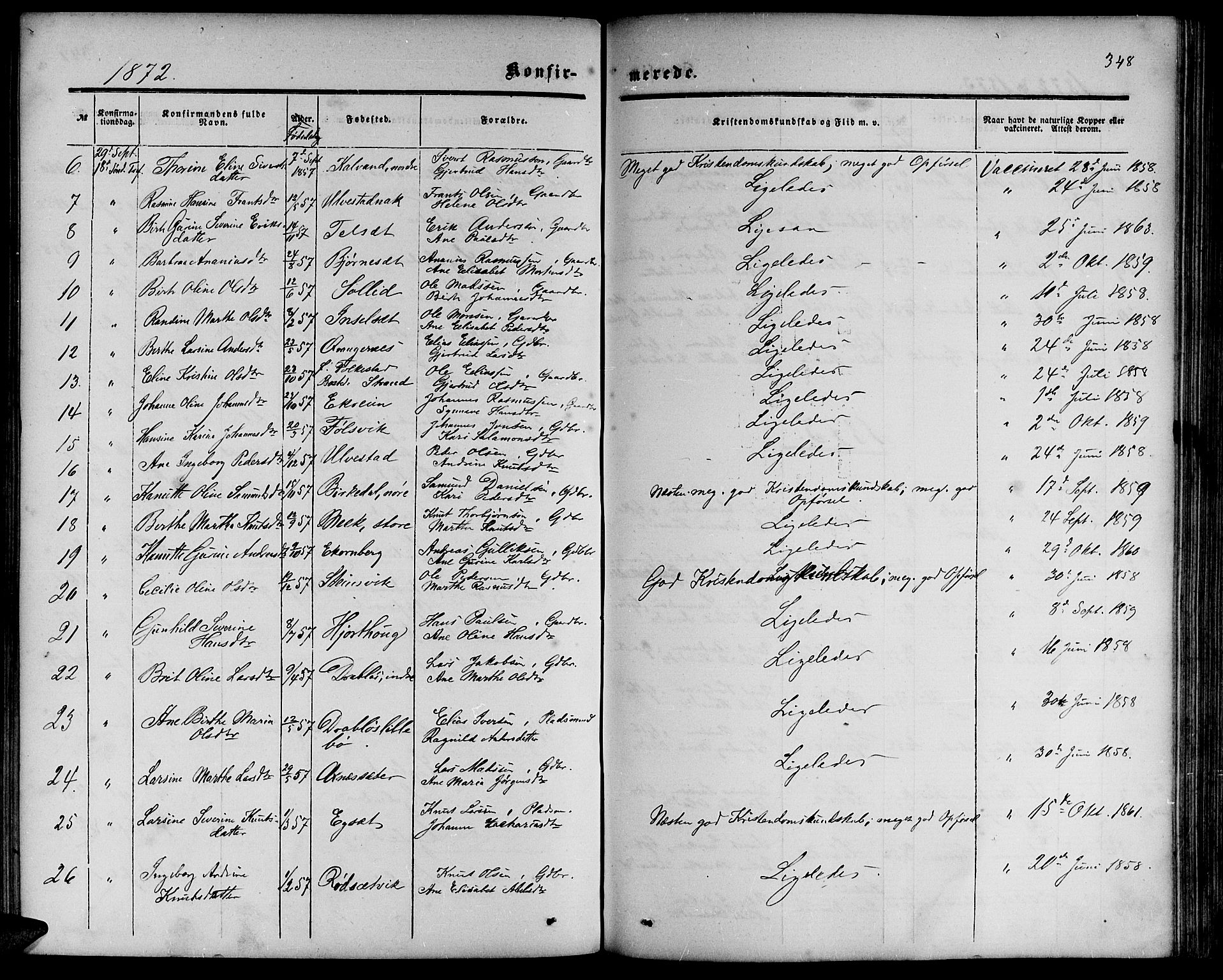 Ministerialprotokoller, klokkerbøker og fødselsregistre - Møre og Romsdal, SAT/A-1454/511/L0157: Parish register (copy) no. 511C03, 1864-1884, p. 348
