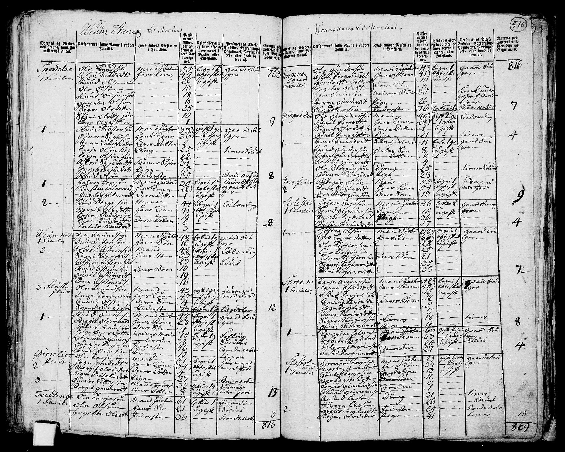 RA, 1801 census for 0831P Moland, 1801, p. 509b-510a