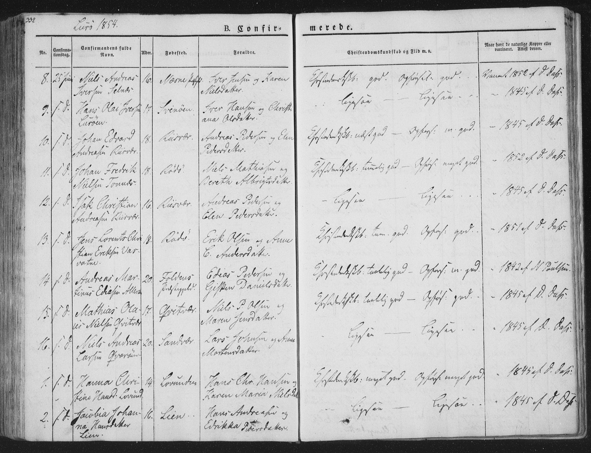Ministerialprotokoller, klokkerbøker og fødselsregistre - Nordland, SAT/A-1459/839/L0565: Parish register (official) no. 839A02, 1825-1862, p. 332