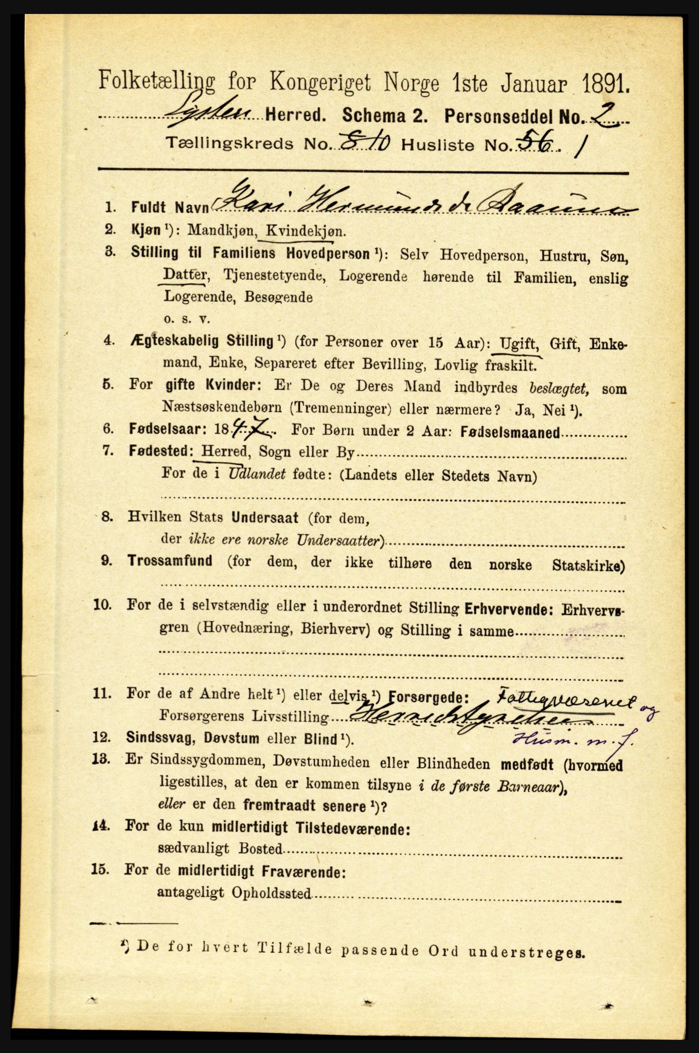 RA, 1891 census for 1426 Luster, 1891, p. 3117