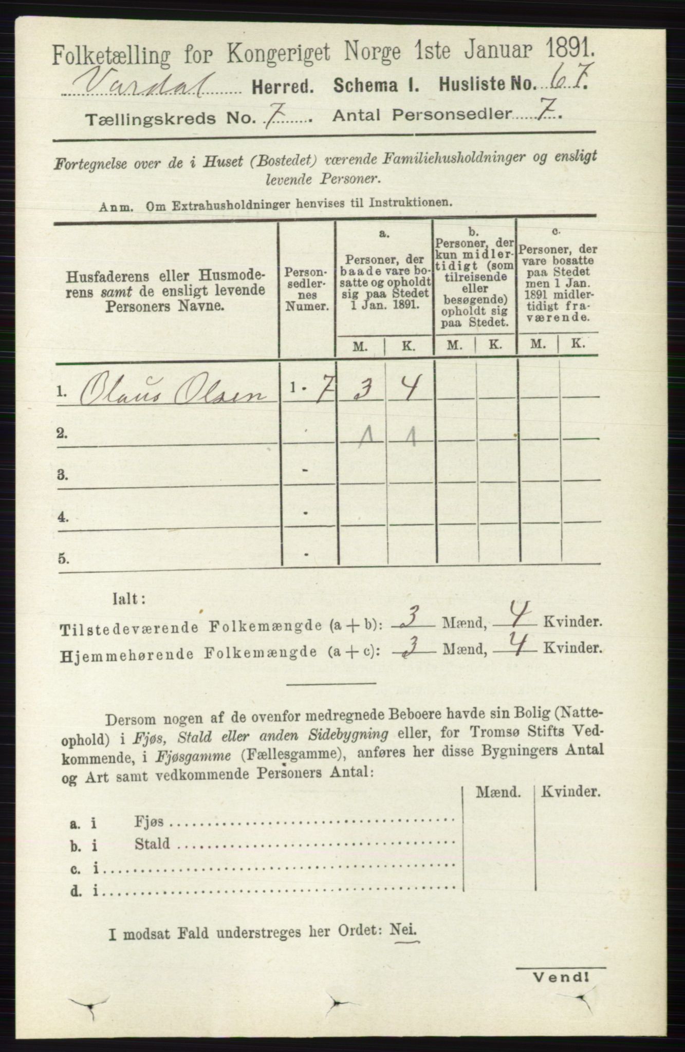 RA, 1891 census for 0527 Vardal, 1891, p. 2949