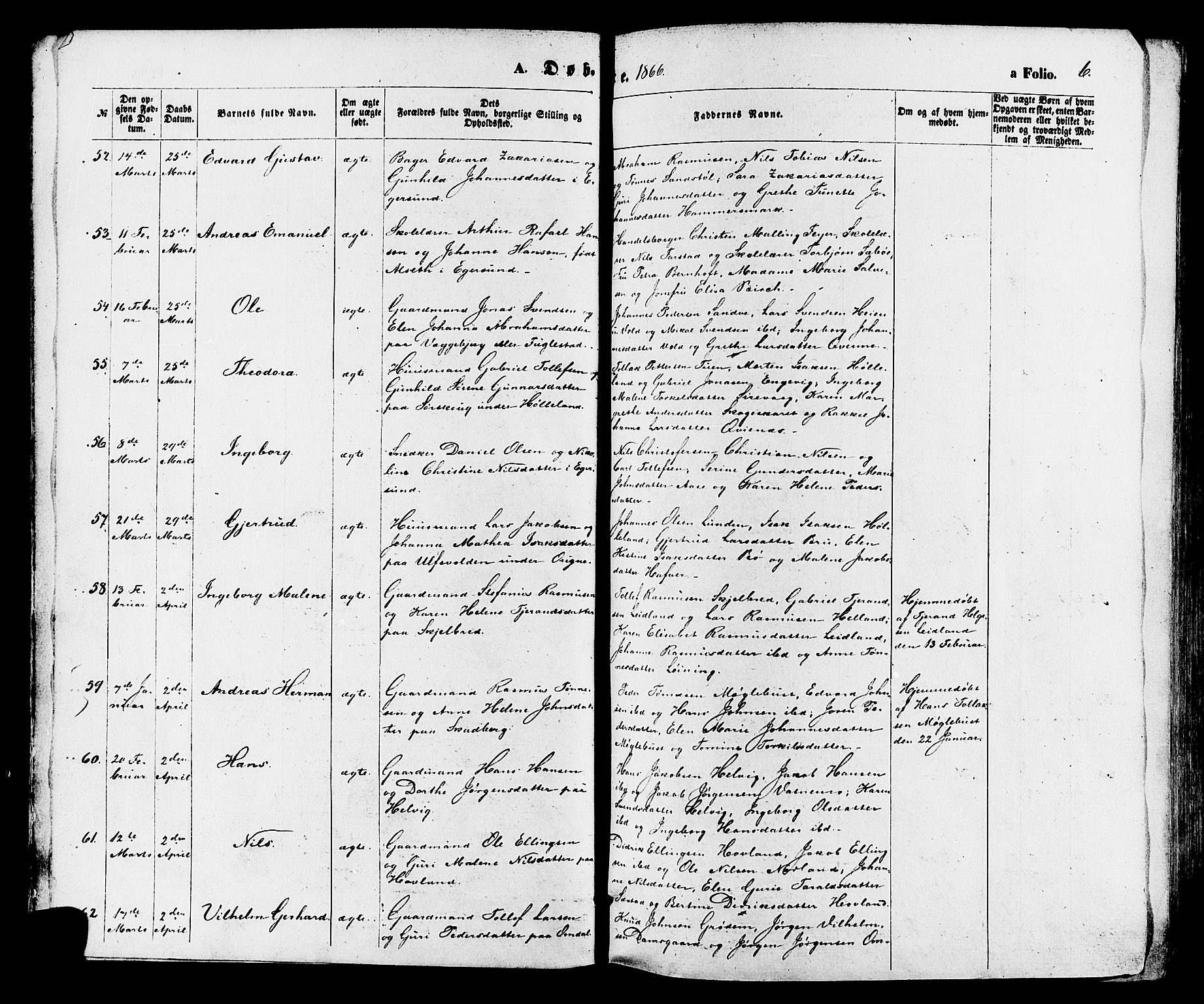 Eigersund sokneprestkontor, AV/SAST-A-101807/S08/L0014: Parish register (official) no. A 13, 1866-1878, p. 6