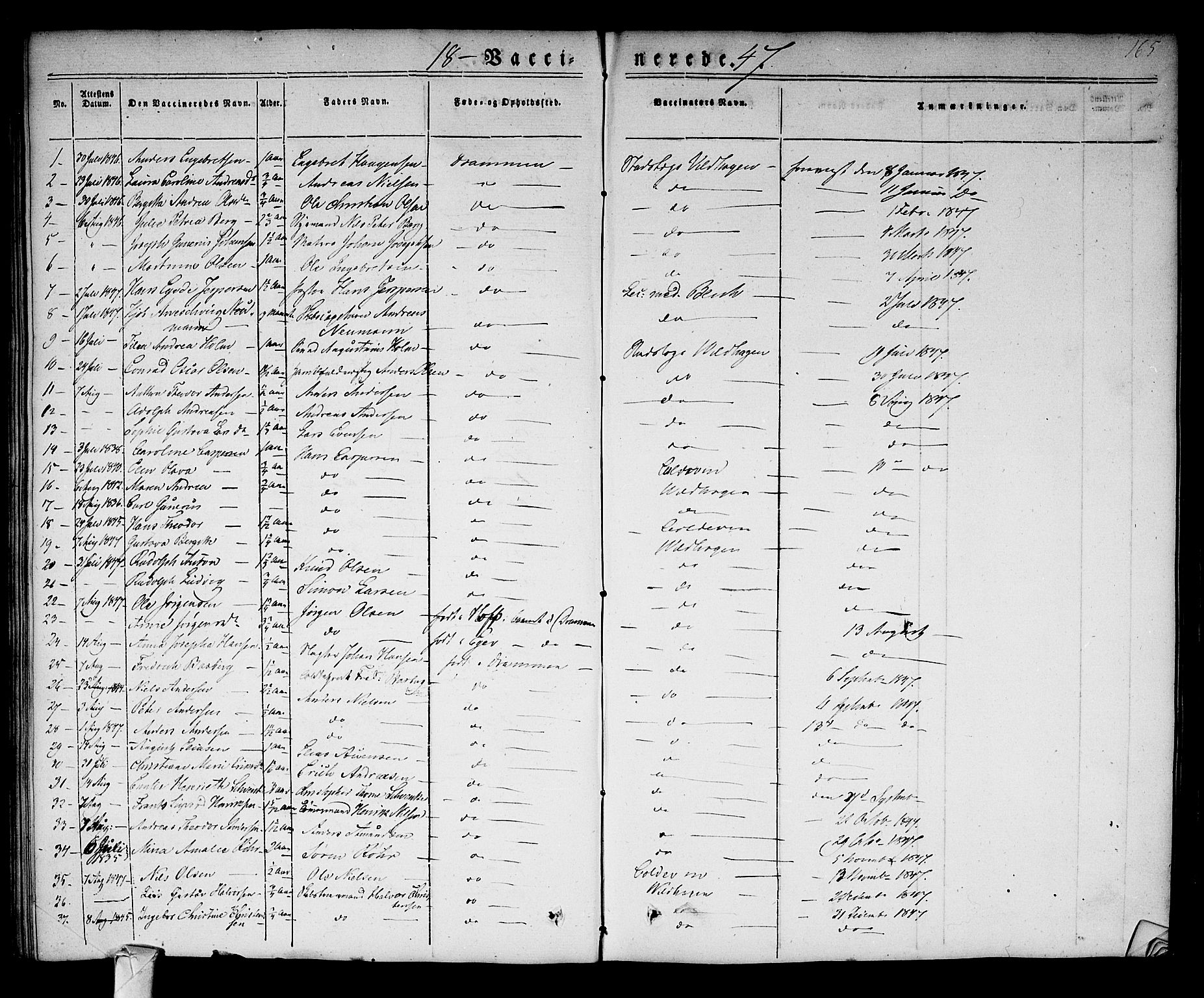 Strømsø kirkebøker, AV/SAKO-A-246/F/Fa/L0013: Parish register (official) no. I 13, 1830-1847, p. 165