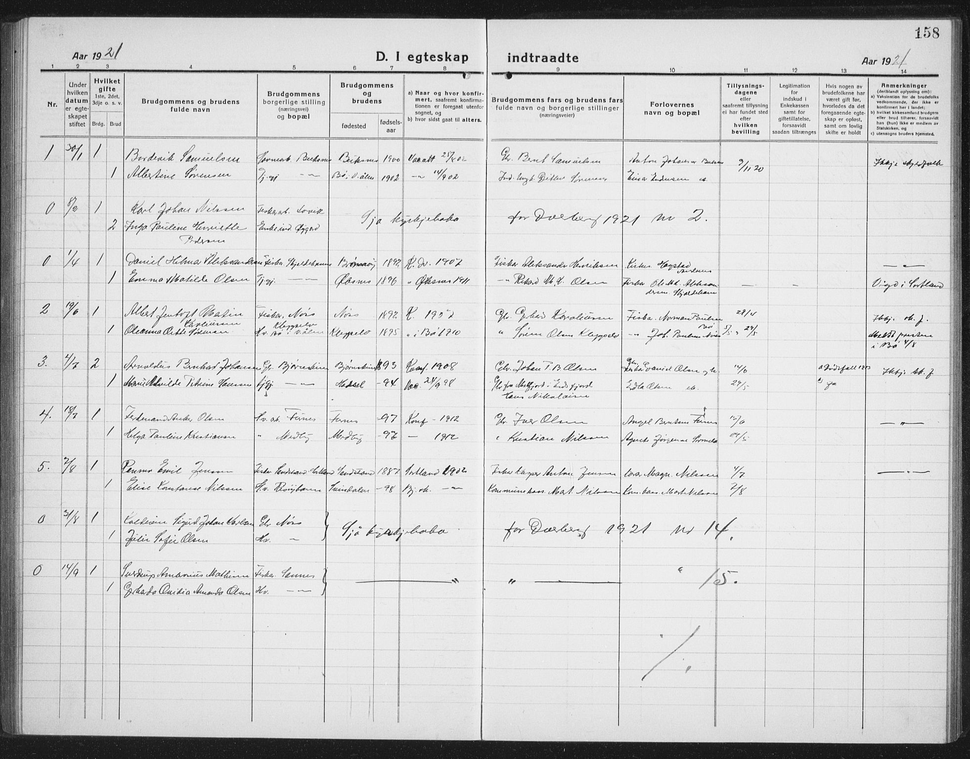Ministerialprotokoller, klokkerbøker og fødselsregistre - Nordland, SAT/A-1459/898/L1428: Parish register (copy) no. 898C03, 1918-1938, p. 158