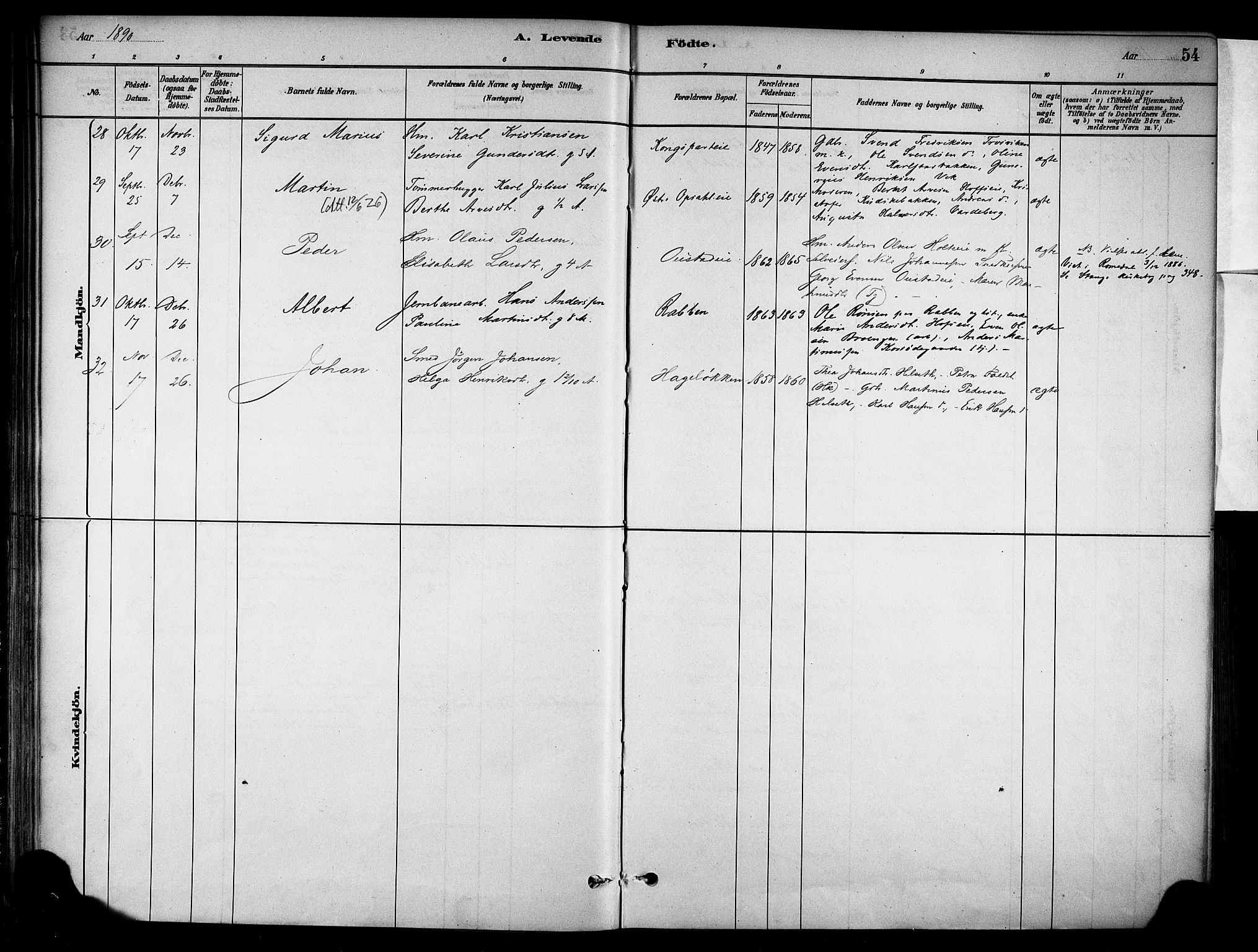 Stange prestekontor, AV/SAH-PREST-002/K/L0018: Parish register (official) no. 18, 1880-1896, p. 54