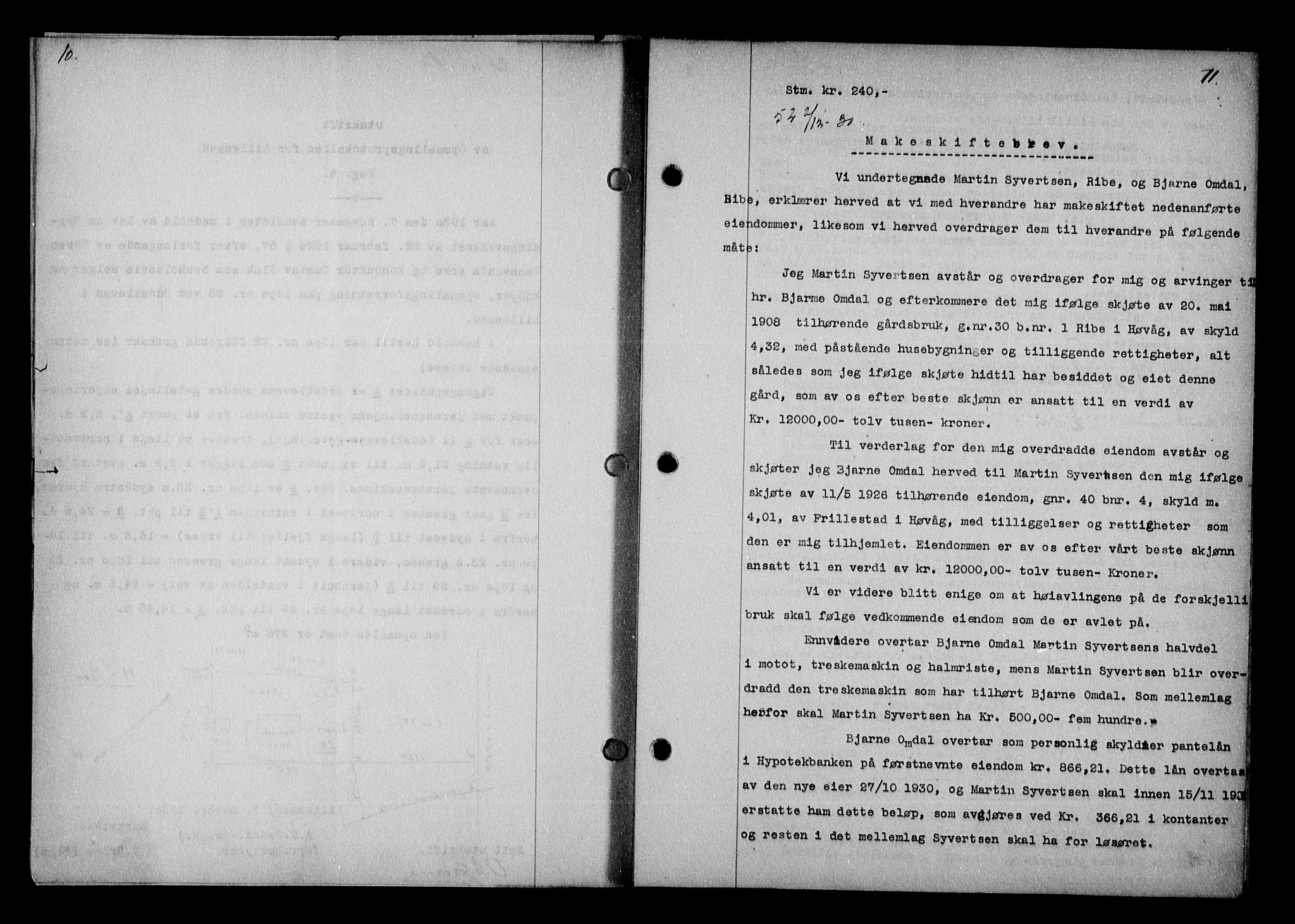 Vestre Nedenes/Sand sorenskriveri, AV/SAK-1221-0010/G/Gb/Gba/L0040: Mortgage book no. 66, 1930-1932, p. 10-11