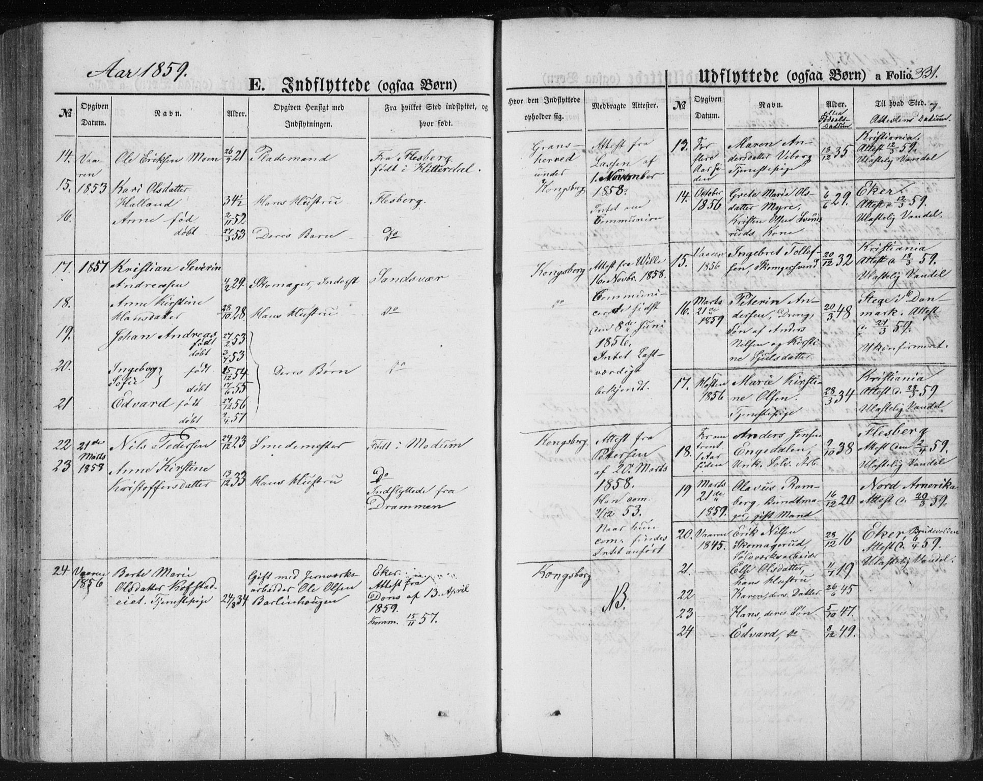 Kongsberg kirkebøker, SAKO/A-22/F/Fa/L0010: Parish register (official) no. I 10, 1859-1875, p. 331