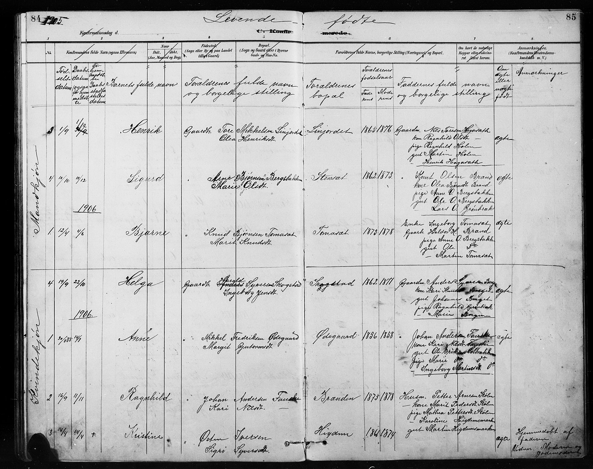 Etnedal prestekontor, AV/SAH-PREST-130/H/Ha/Hab/Habb/L0001: Parish register (copy) no. II 1, 1894-1911, p. 84-85