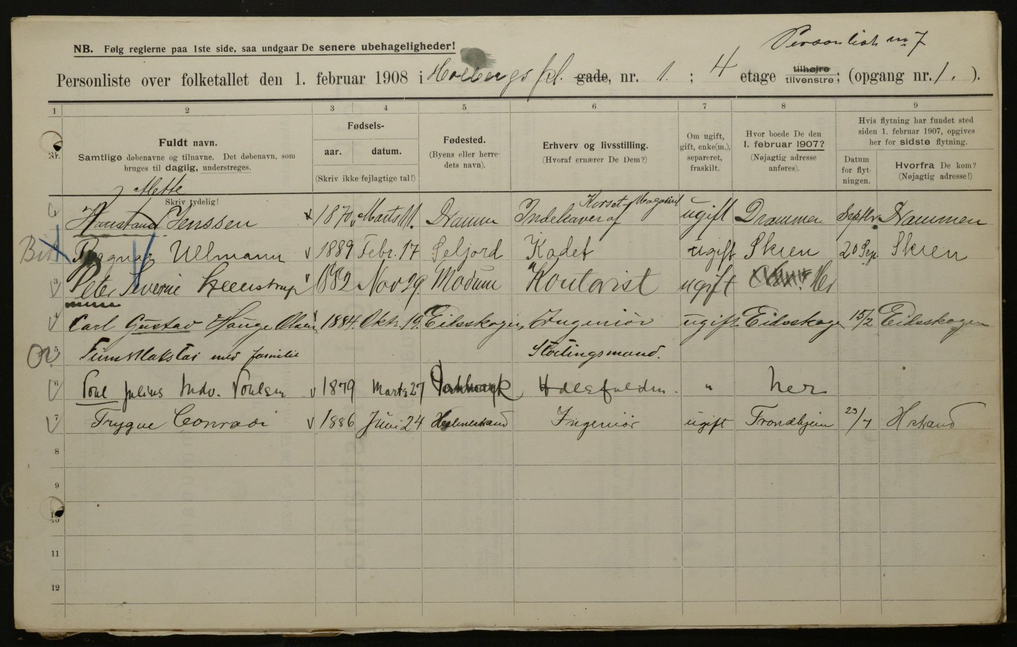 OBA, Municipal Census 1908 for Kristiania, 1908, p. 36454