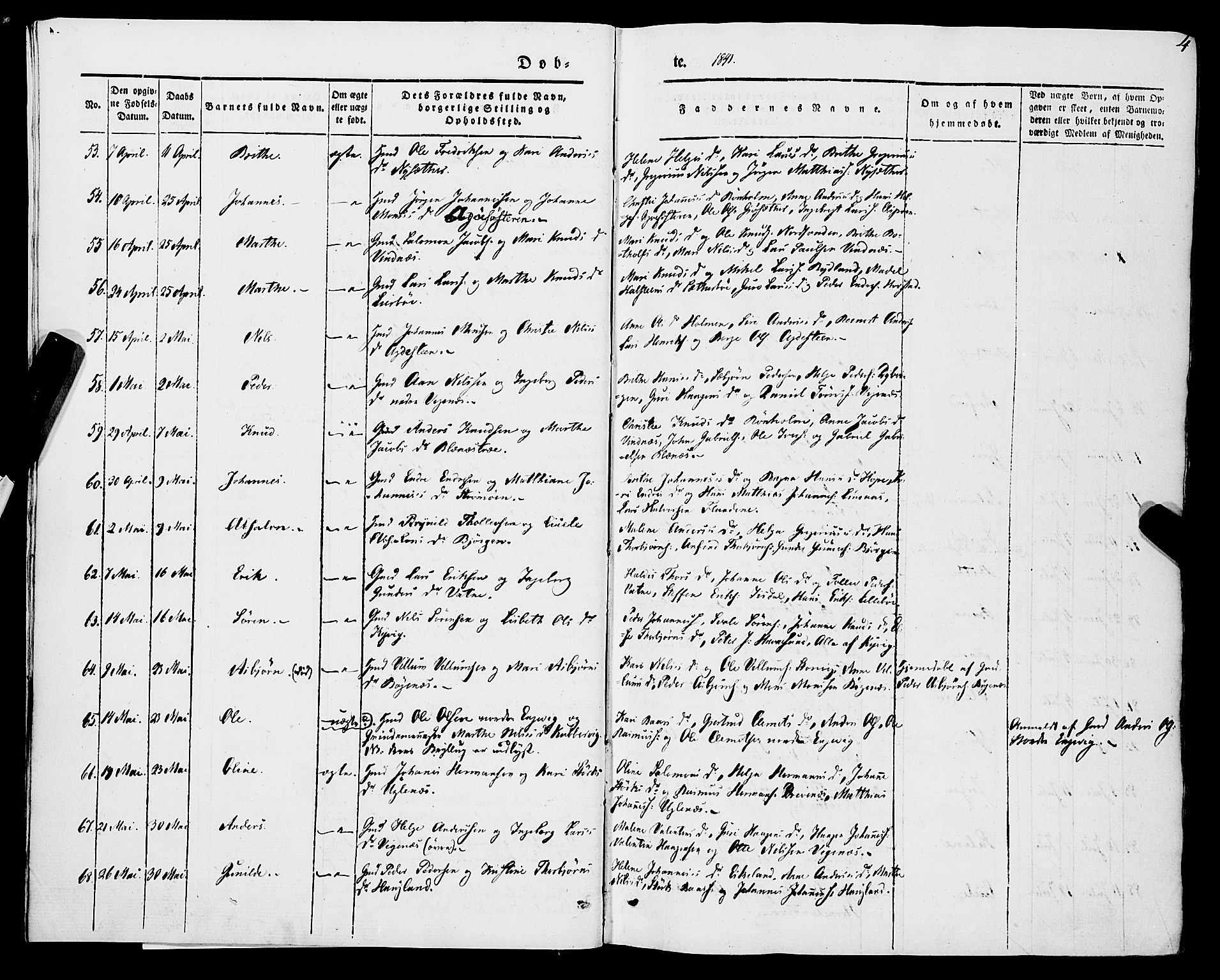Stord sokneprestembete, SAB/A-78201/H/Haa: Parish register (official) no. A 7, 1841-1861, p. 4