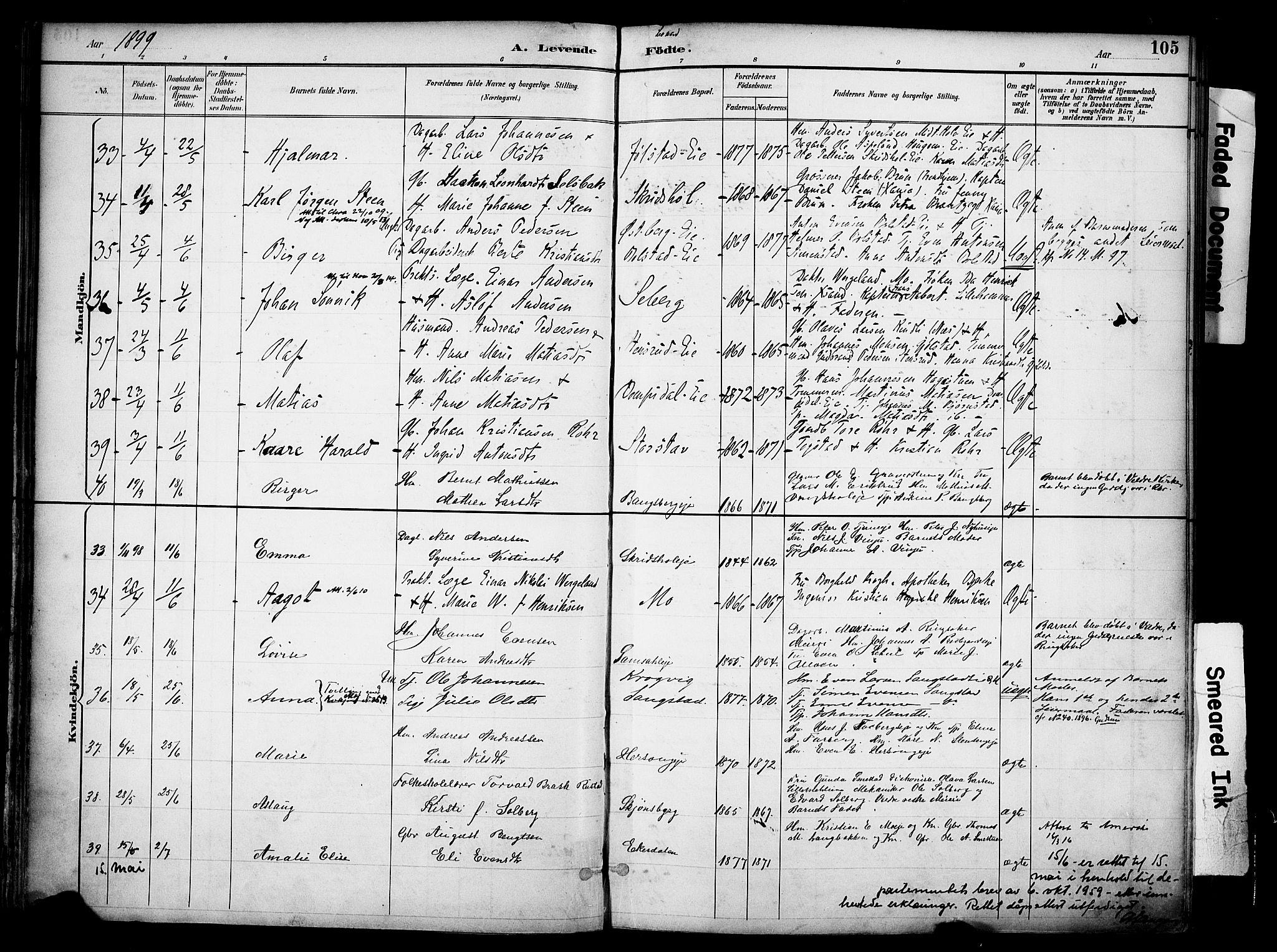 Ringsaker prestekontor, SAH/PREST-014/K/Ka/L0017: Parish register (official) no. 17, 1891-1902, p. 105