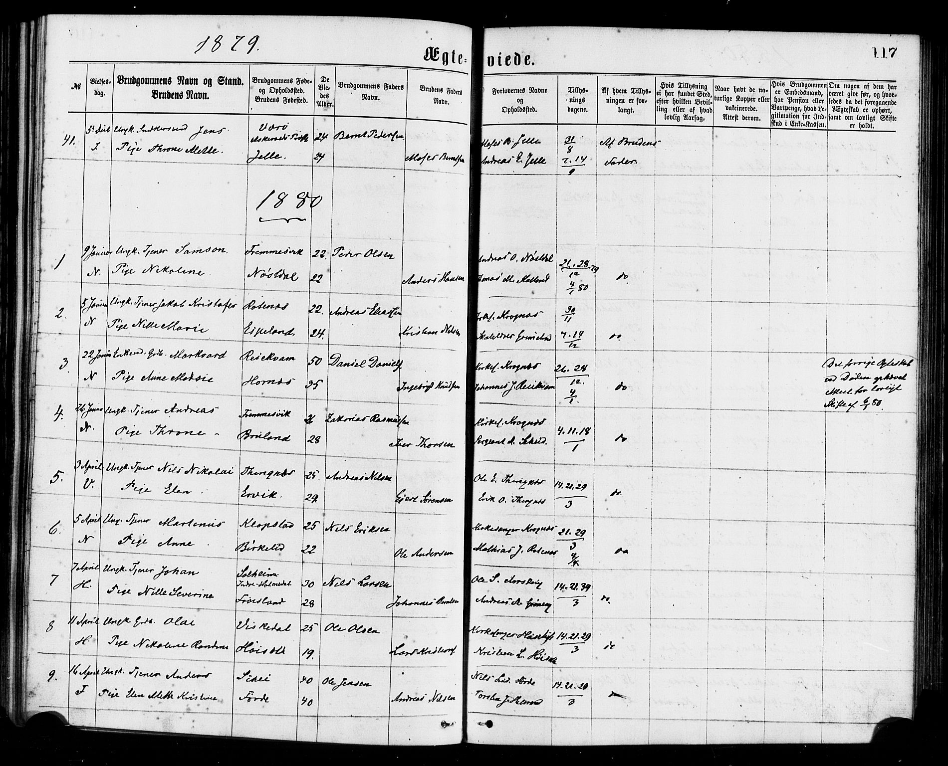 Førde sokneprestembete, SAB/A-79901/H/Haa/Haaa/L0011: Parish register (official) no. A 11, 1877-1880, p. 117