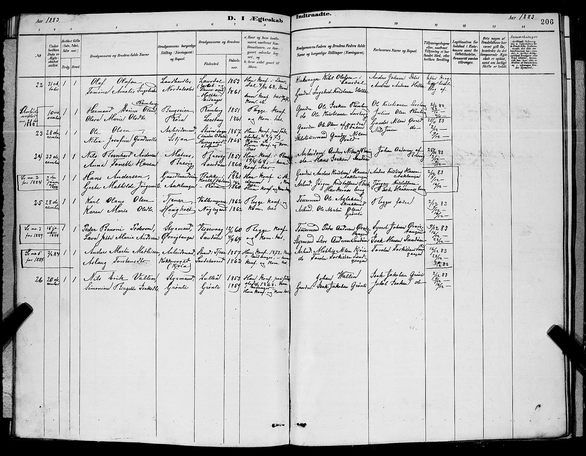 Eidanger kirkebøker, AV/SAKO-A-261/G/Ga/L0002: Parish register (copy) no. 2, 1879-1892, p. 206
