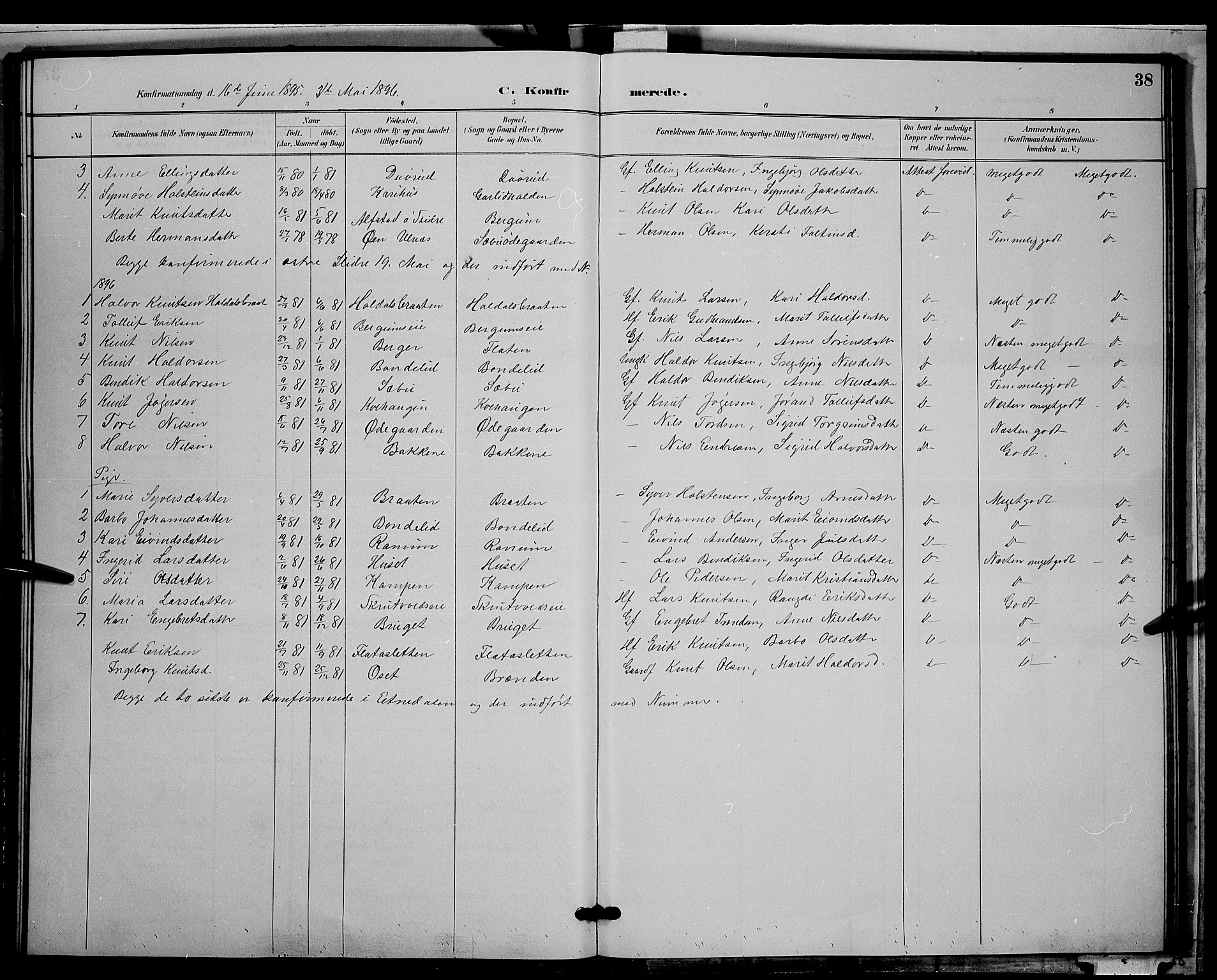 Nord-Aurdal prestekontor, SAH/PREST-132/H/Ha/Hab/L0009: Parish register (copy) no. 9, 1887-1897, p. 38