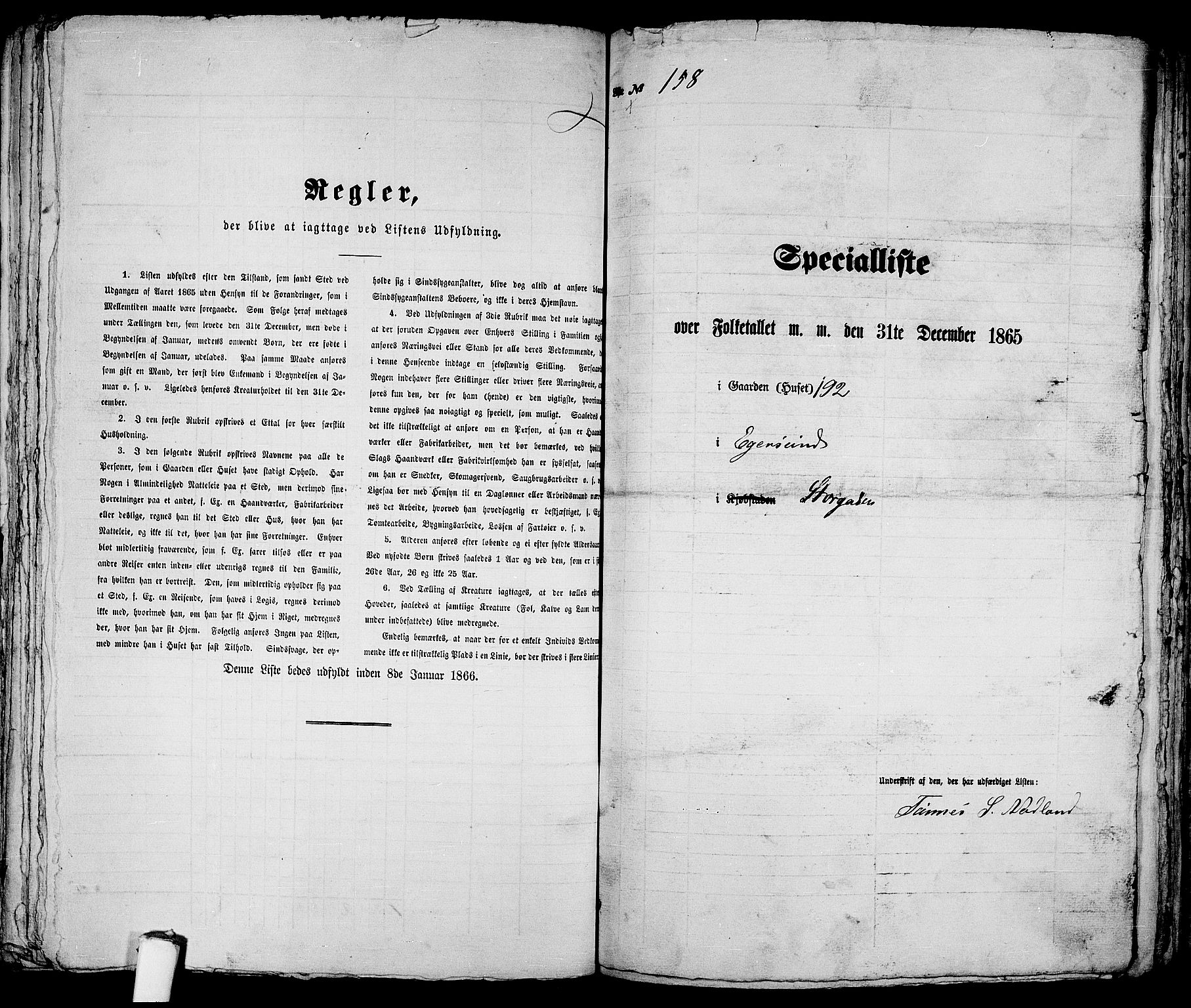 RA, 1865 census for Eigersund parish, Egersund town, 1865, p. 328