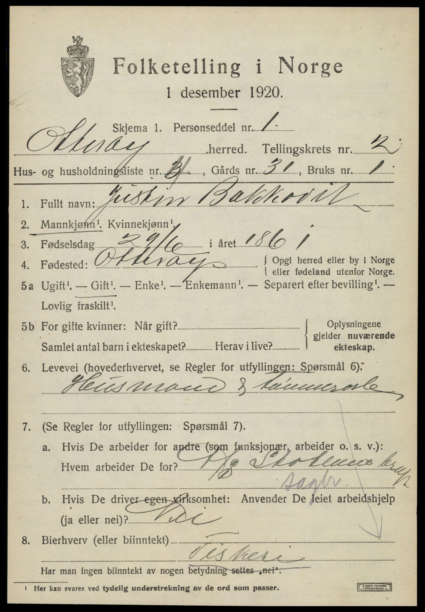 SAT, 1920 census for Otterøy, 1920, p. 1147