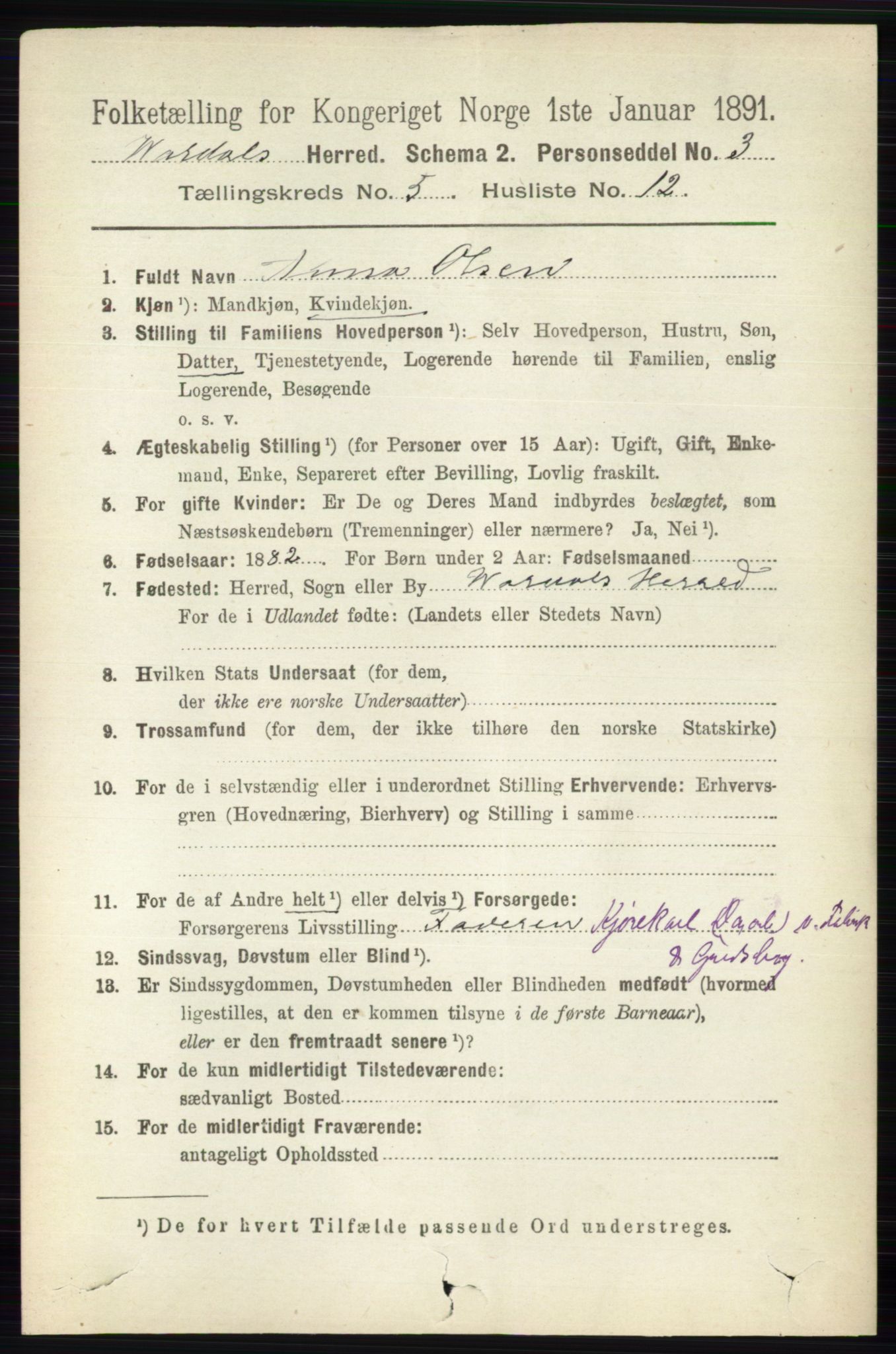 RA, 1891 census for 0527 Vardal, 1891, p. 2278