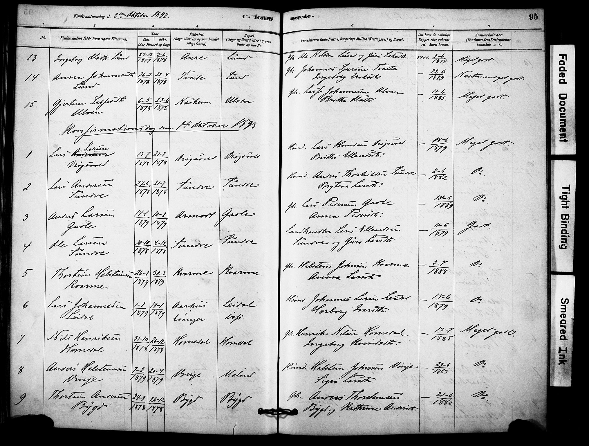 Vossestrand Sokneprestembete, SAB/A-79101/H/Haa: Parish register (official) no. C 1, 1878-1903, p. 95
