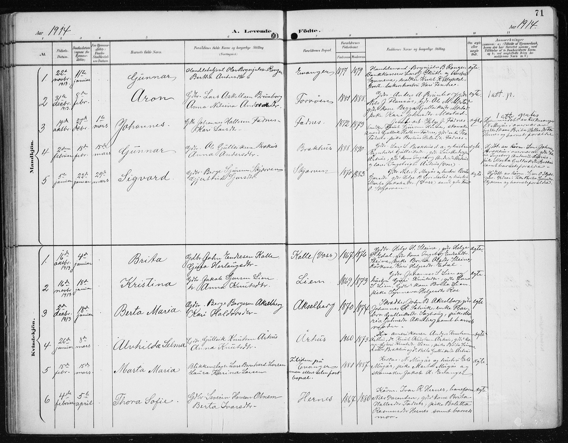 Evanger sokneprestembete, SAB/A-99924: Parish register (official) no. A  3, 1900-1930, p. 71